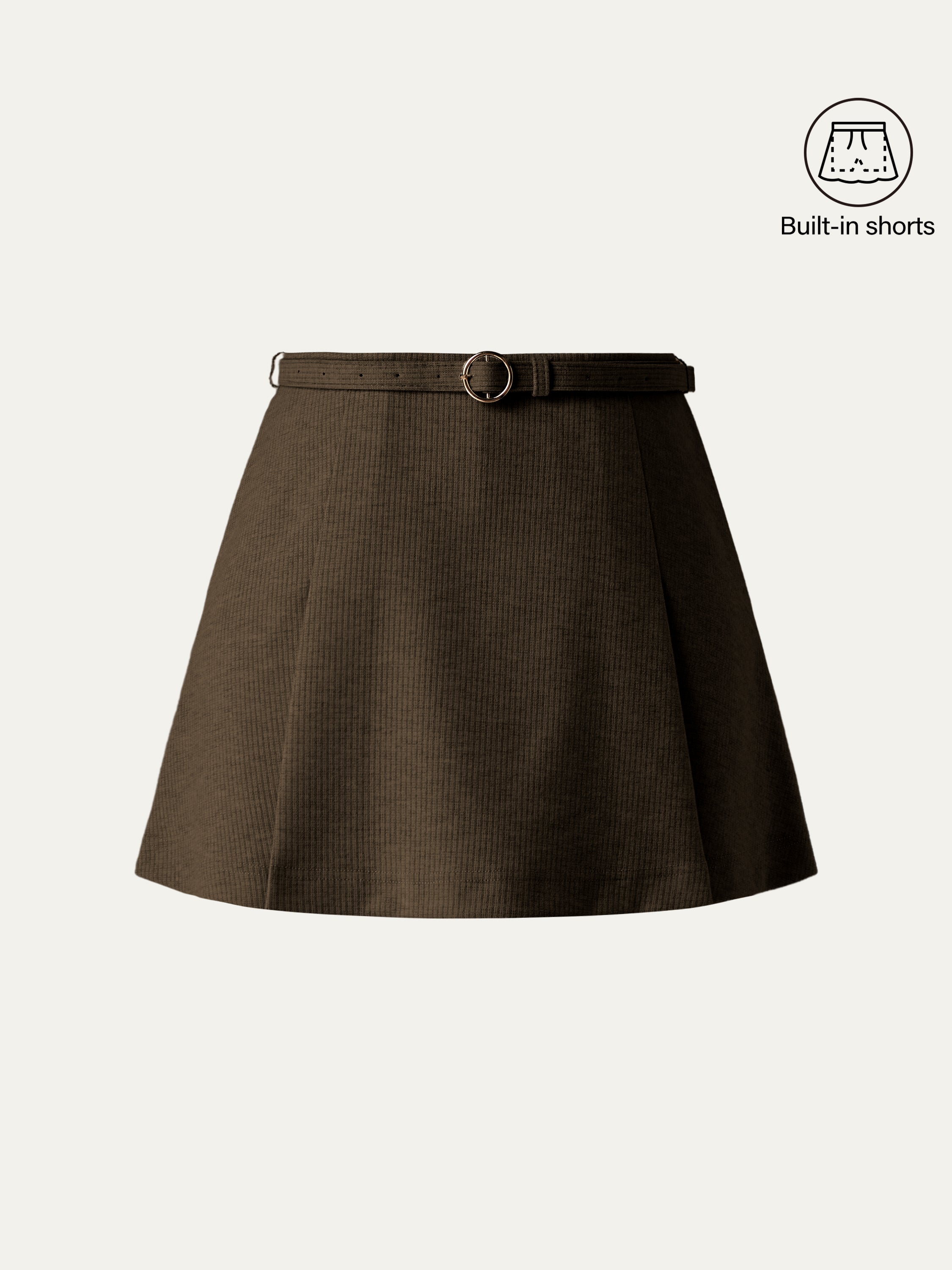 Belted Mini Skirt With Shorts Oliver Coffee – Women > Bottoms > Skirts | FormaLuxe