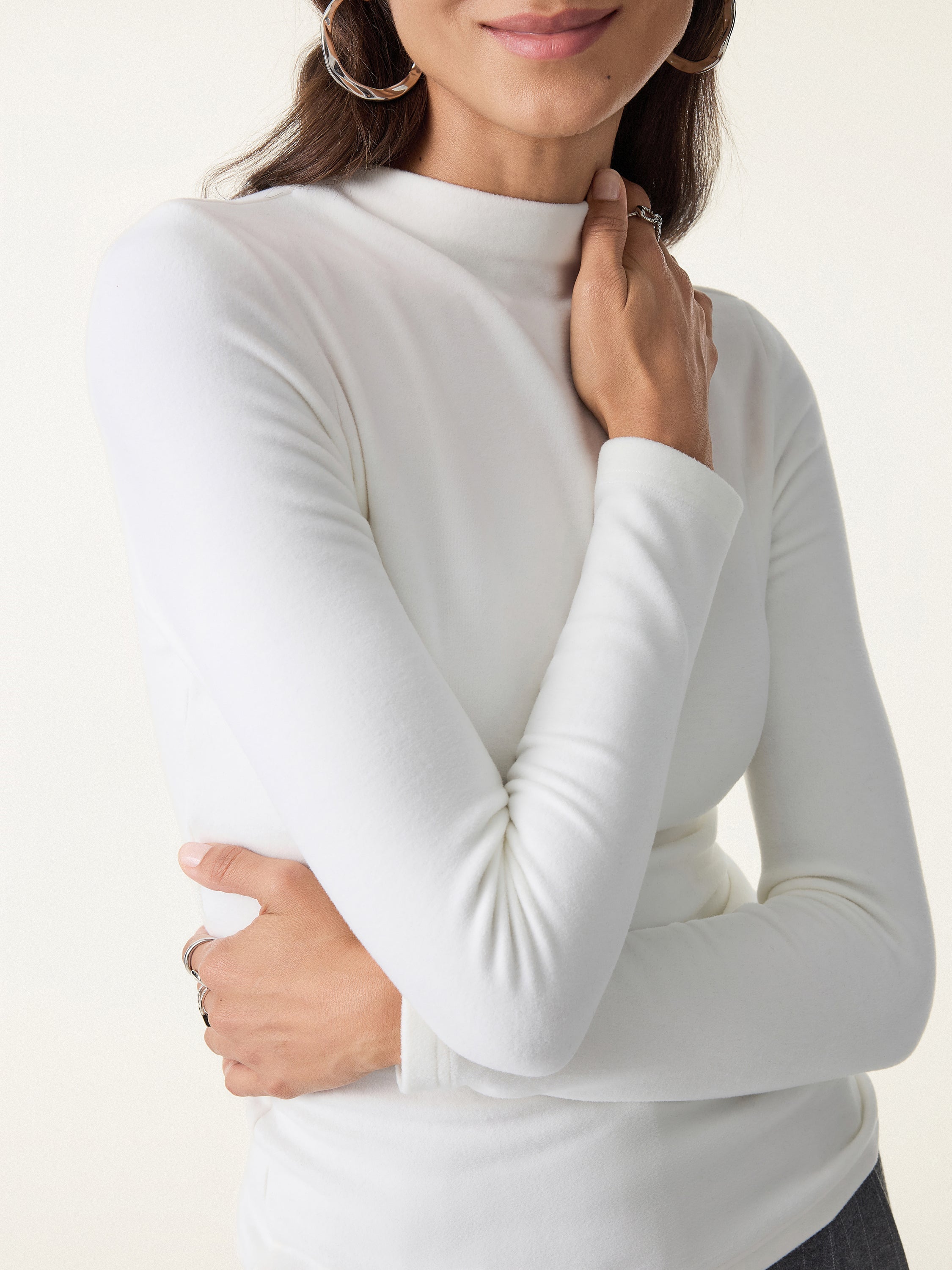 MaxWarm Brushed Mockneck Long Sleeve Brami White – Women > Tops > Bra Tops | FormaLuxe