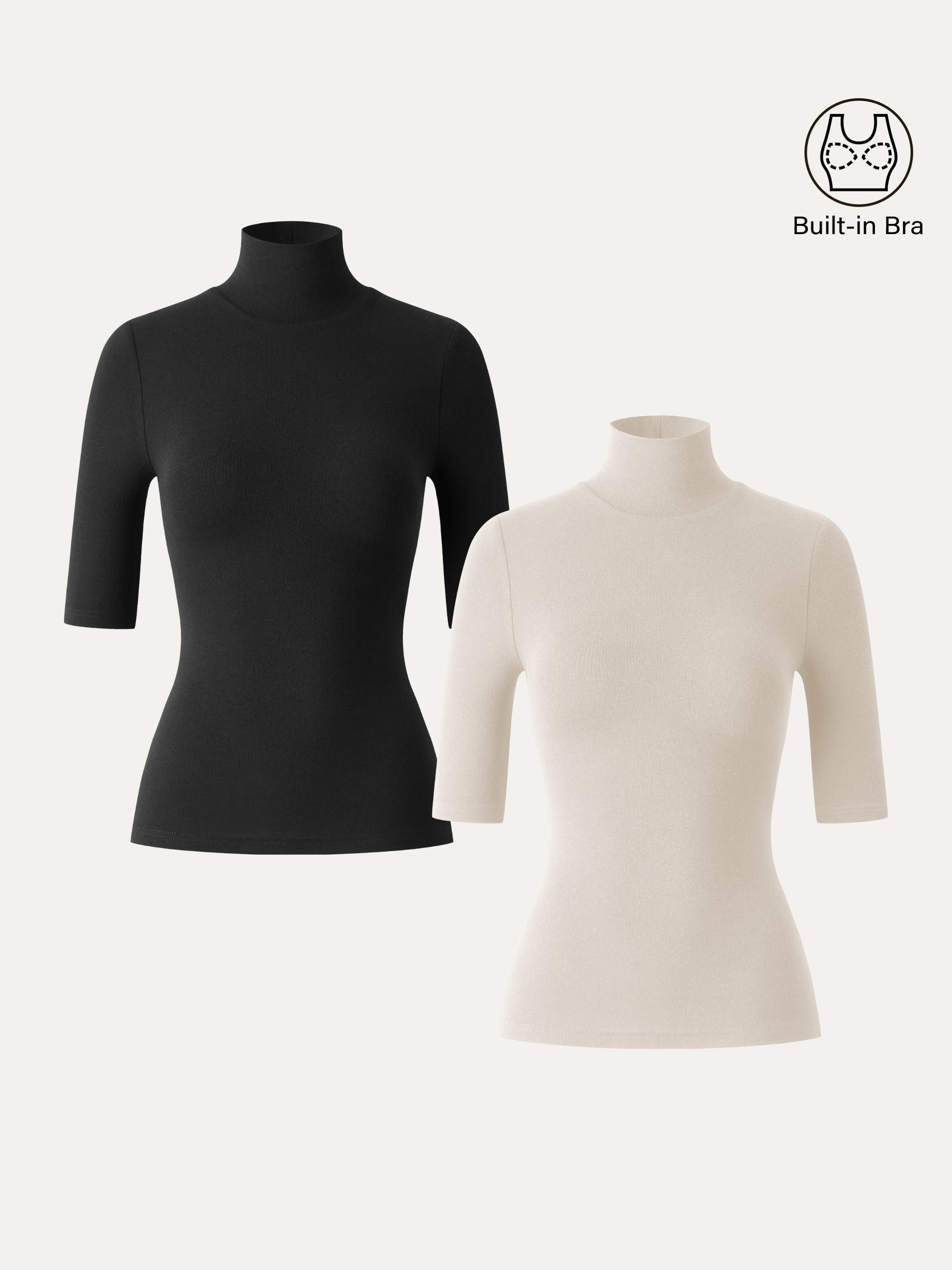 Essential Turtleneck Elbow Length Sleeve Brami Midnight Navy – Women > Tops > Bra Tops | FormaLuxe