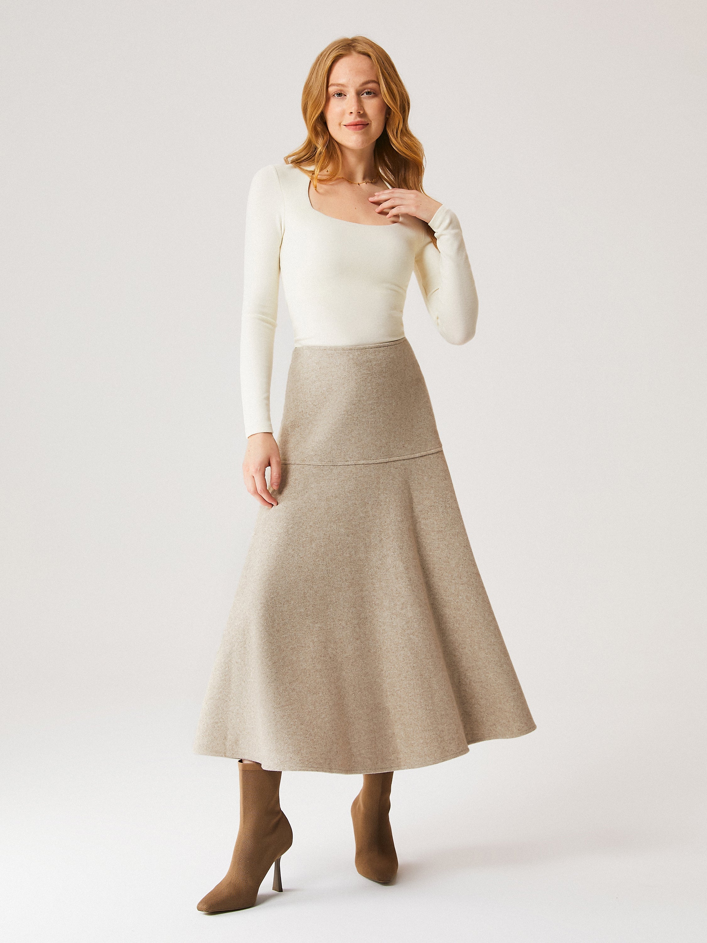 Jupe maxi évasée façon cachemire Heather Morganite – Femmes > Bas > Jupes | FormaLuxe