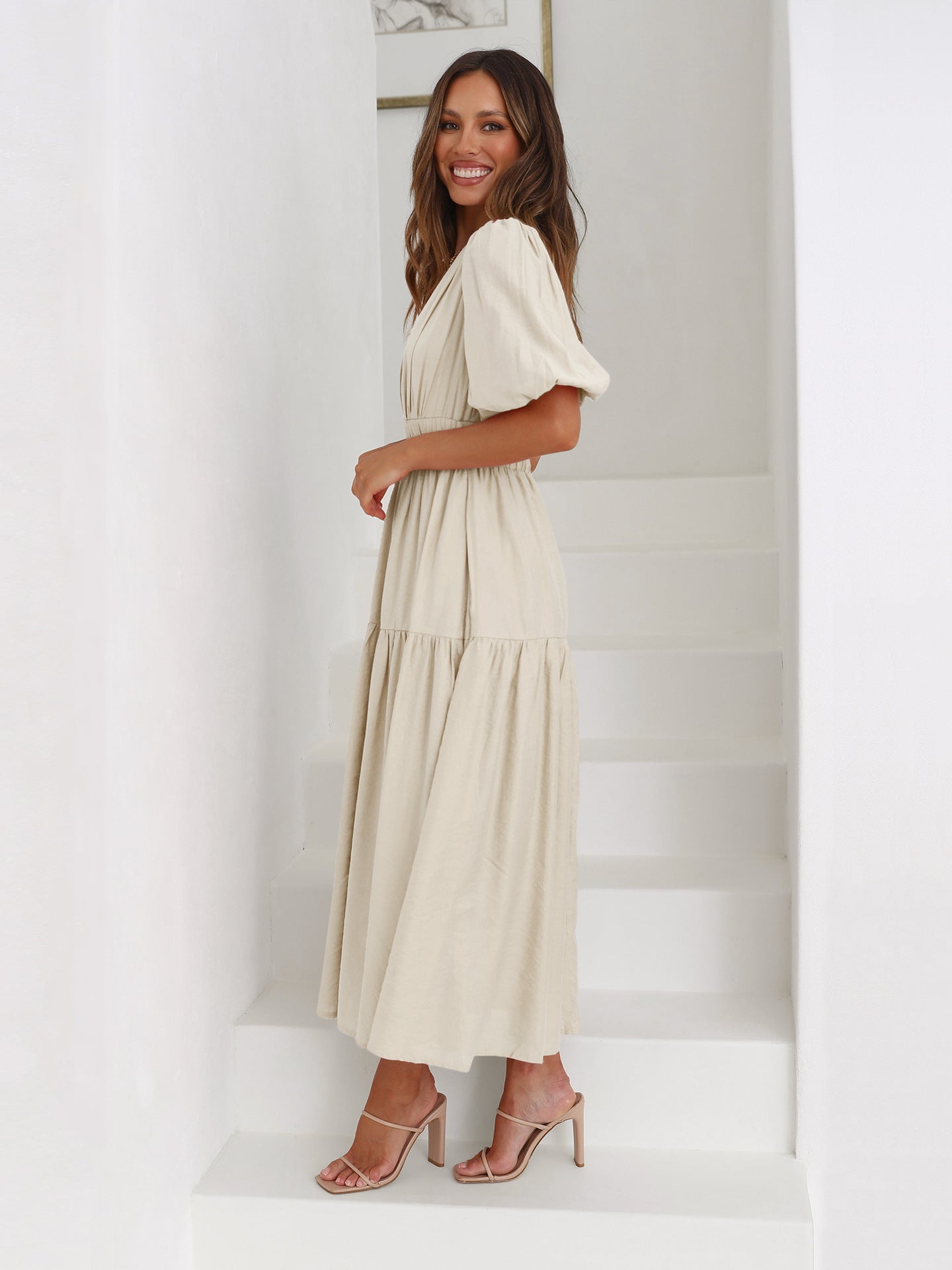 Bethany | Kleid mit Puffärmeln Creme | FormaLuxe