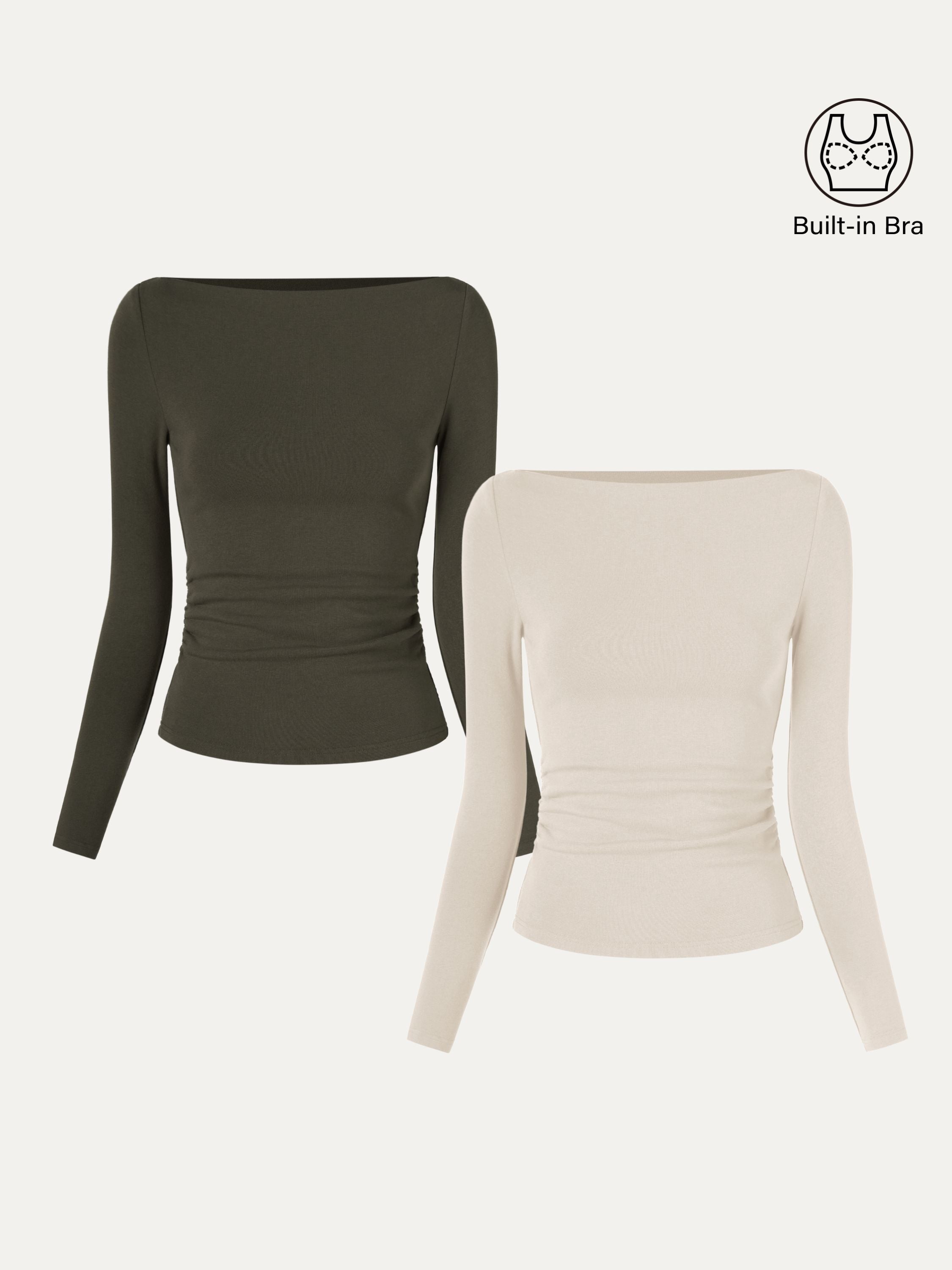 2Pcs Set Modern Side Ruched Boatneck Brami Top Morning Mist/Sea Glass – Women > Bundles&Sets > Bundles | FormaLuxe