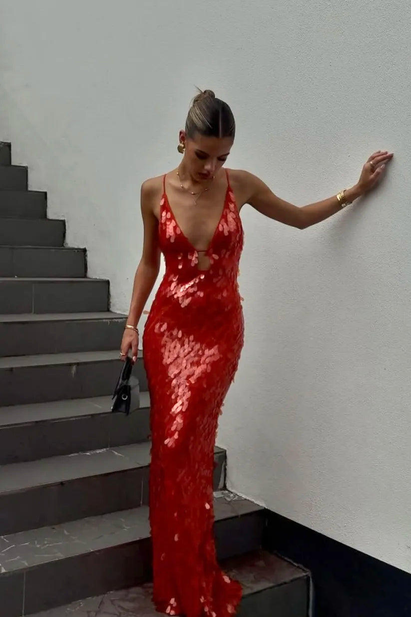 Kailani | Maxikleid mit Pailletten Red | FormaLuxe