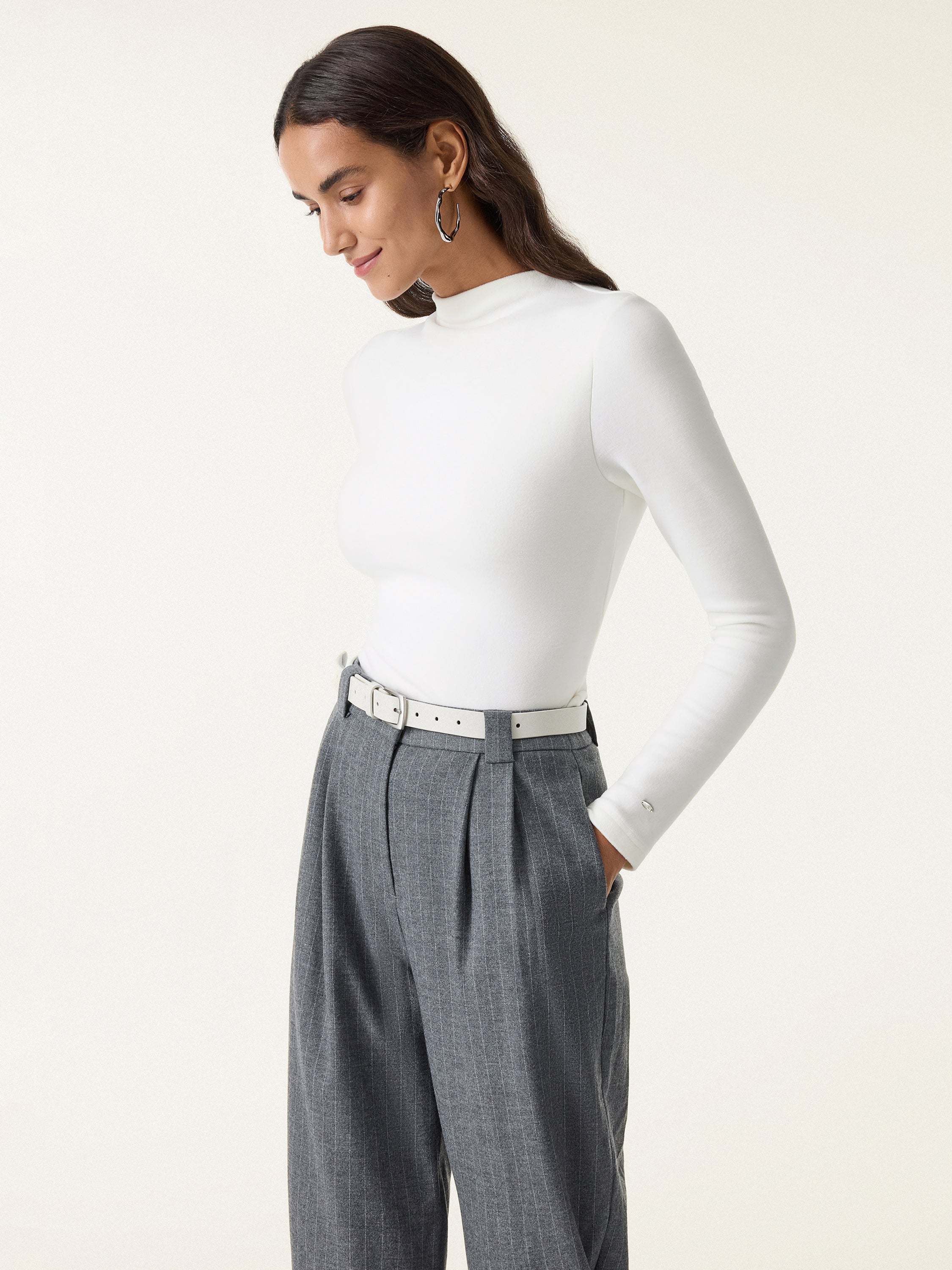MaxWarm Brushed Mockneck Long Sleeve Brami White – Women > Tops > Bra Tops | FormaLuxe