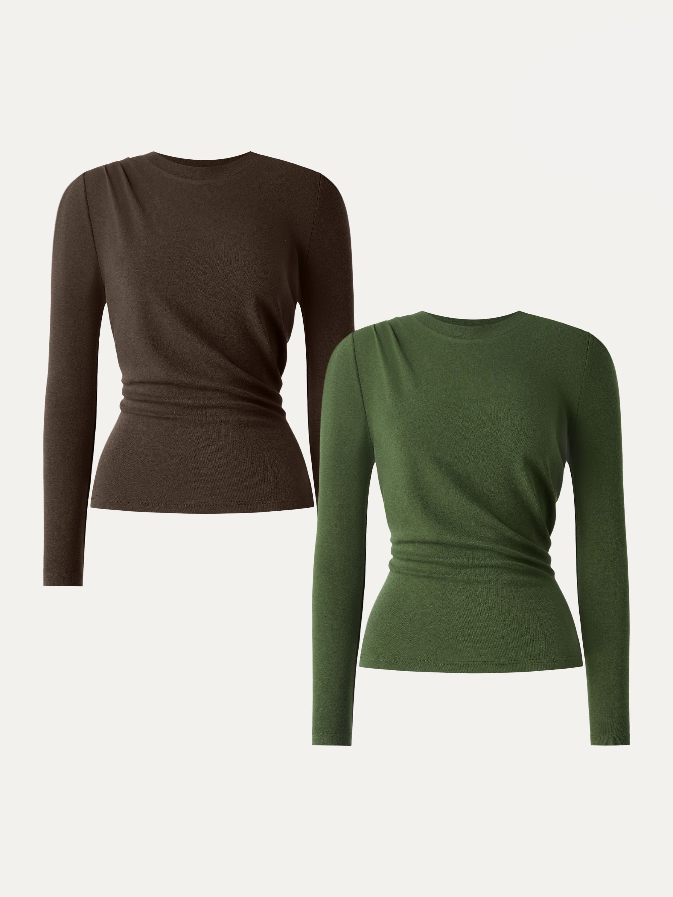 Light Warm Crewneck Tucked Top Moss Olive – Women > Tops > Shirts&Tops | FormaLuxe