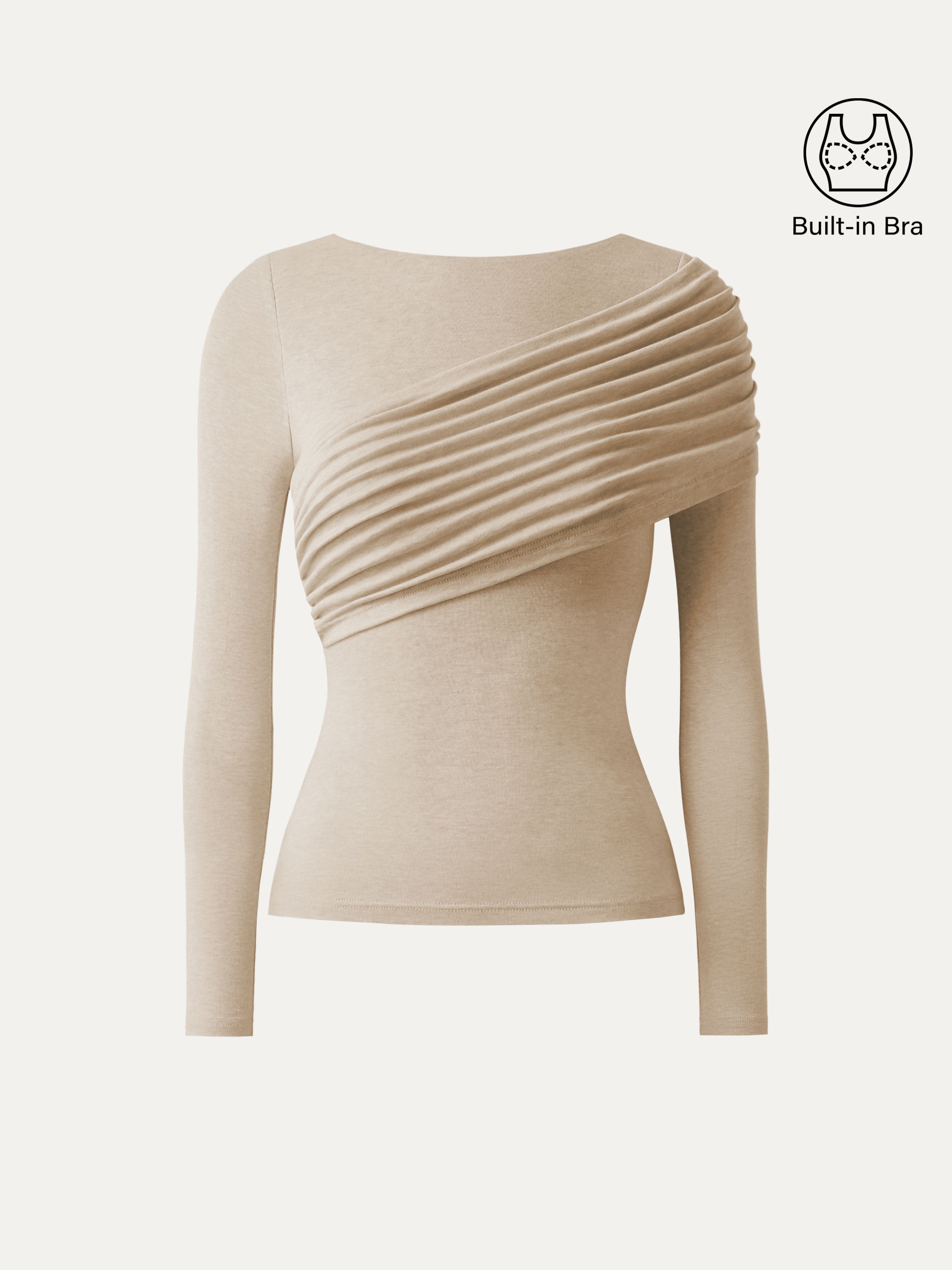 Tencel-Wool Gathered Semi Sheer Long Sleeve Brami Top Heather Fog Ivory – Women > Tops > Bra Tops | FormaLuxe
