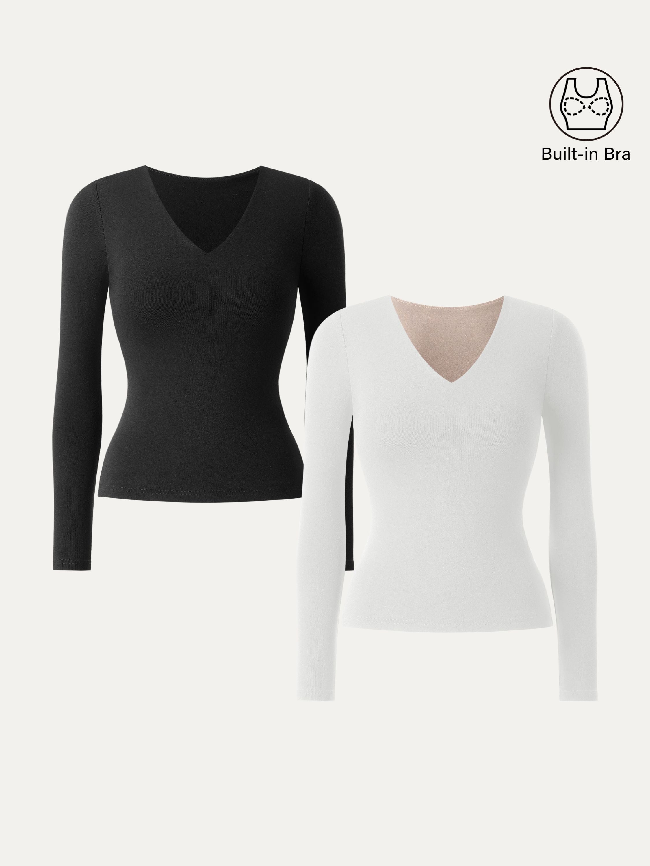 Stretch Cotton V-Neck Long Sleeve Brami Top Deep Bush – Women > Tops > Bra Tops | FormaLuxe