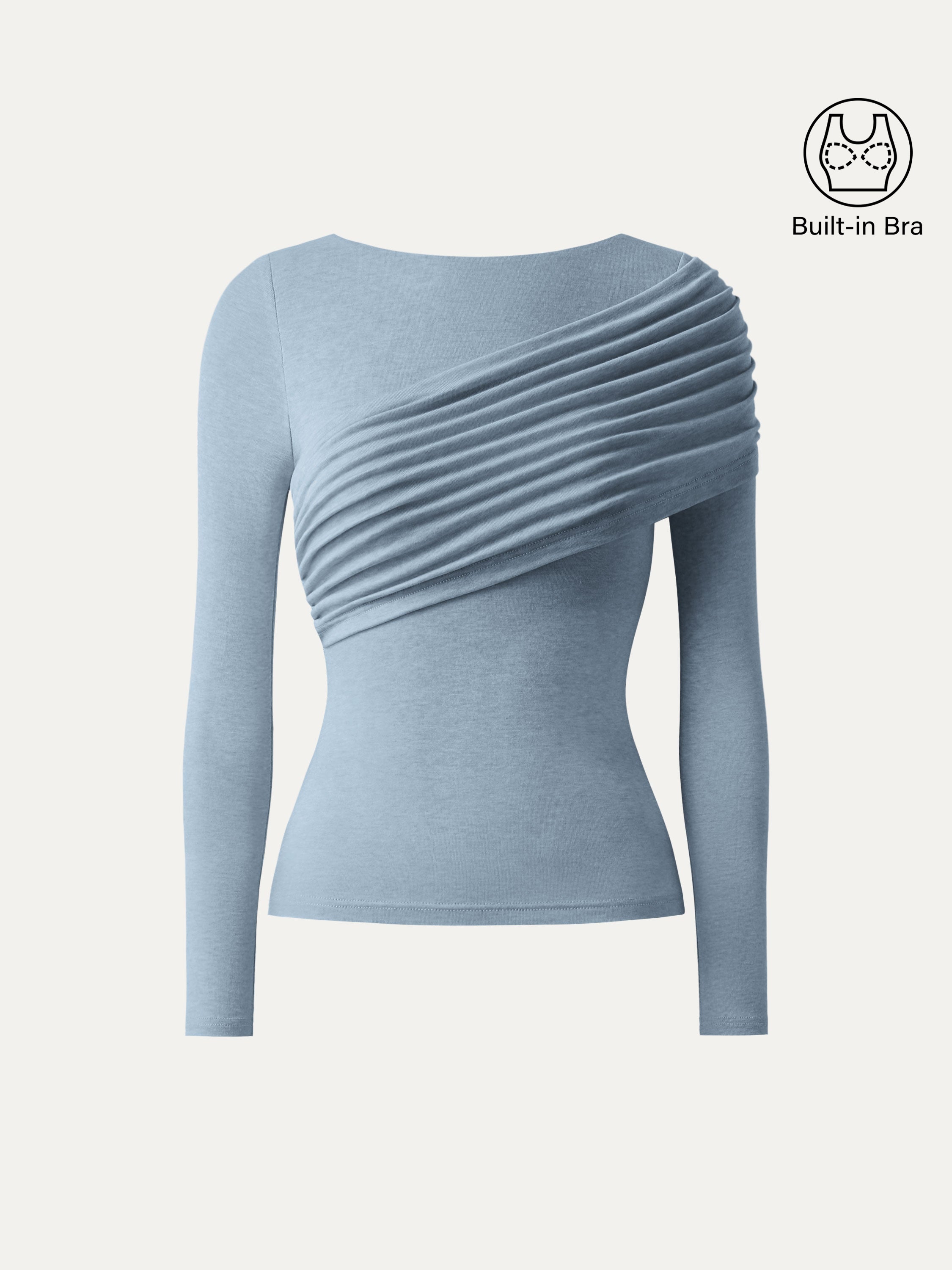 Tencel-Wool Gathered Semi Sheer Long Sleeve Brami Top Heather Fog Ivory – Women > Tops > Bra Tops | FormaLuxe
