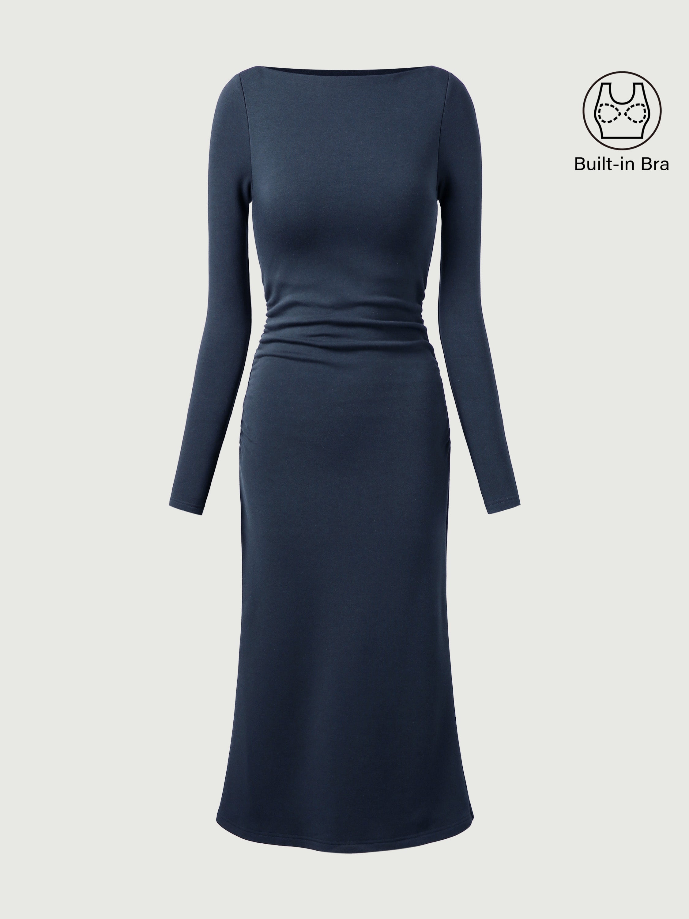 Robe midi Brami à col bateau et côtés froncés Eco-Mousse®3.0 Green Forest – Femmes > Robes > Robes midi | FormaLuxe