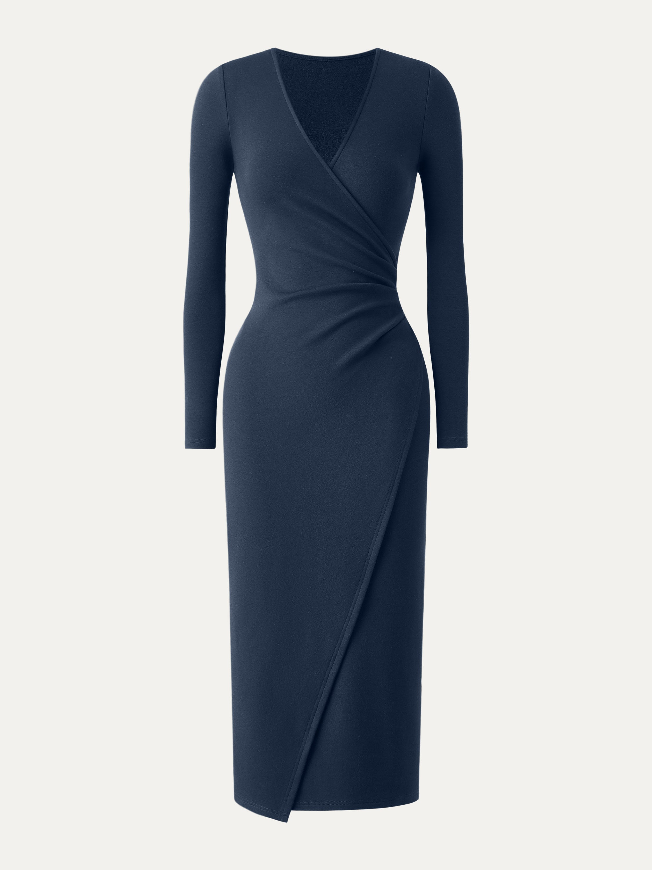 Surplice Wrap Long Sleeve Dress Bush Green – Women > Dresses > Midi Dresses | FormaLuxe