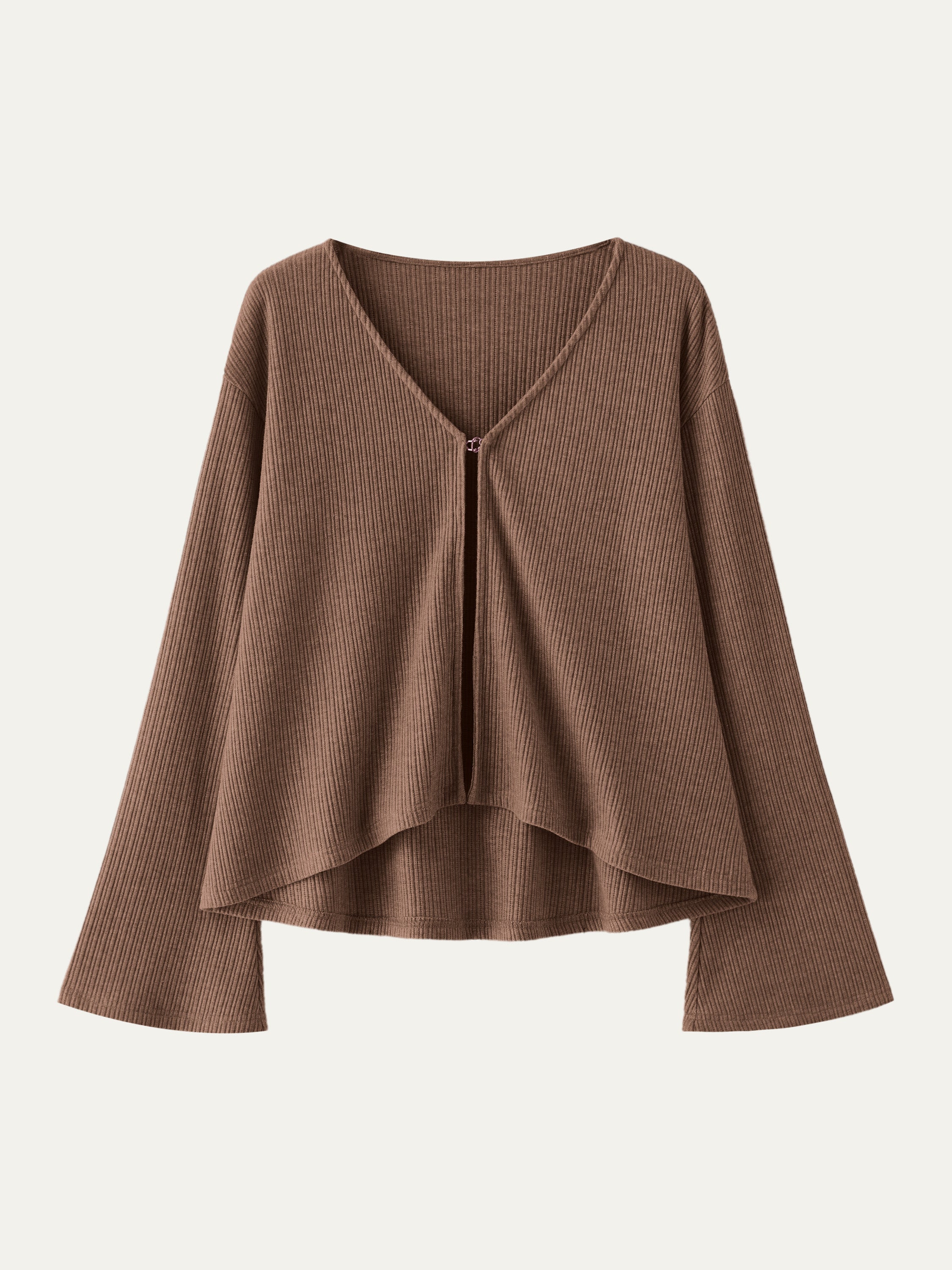 V Neck Flare Long Sleeve Cardigan Heather Mist – Women > Tops > Shirts&Tops | FormaLuxe