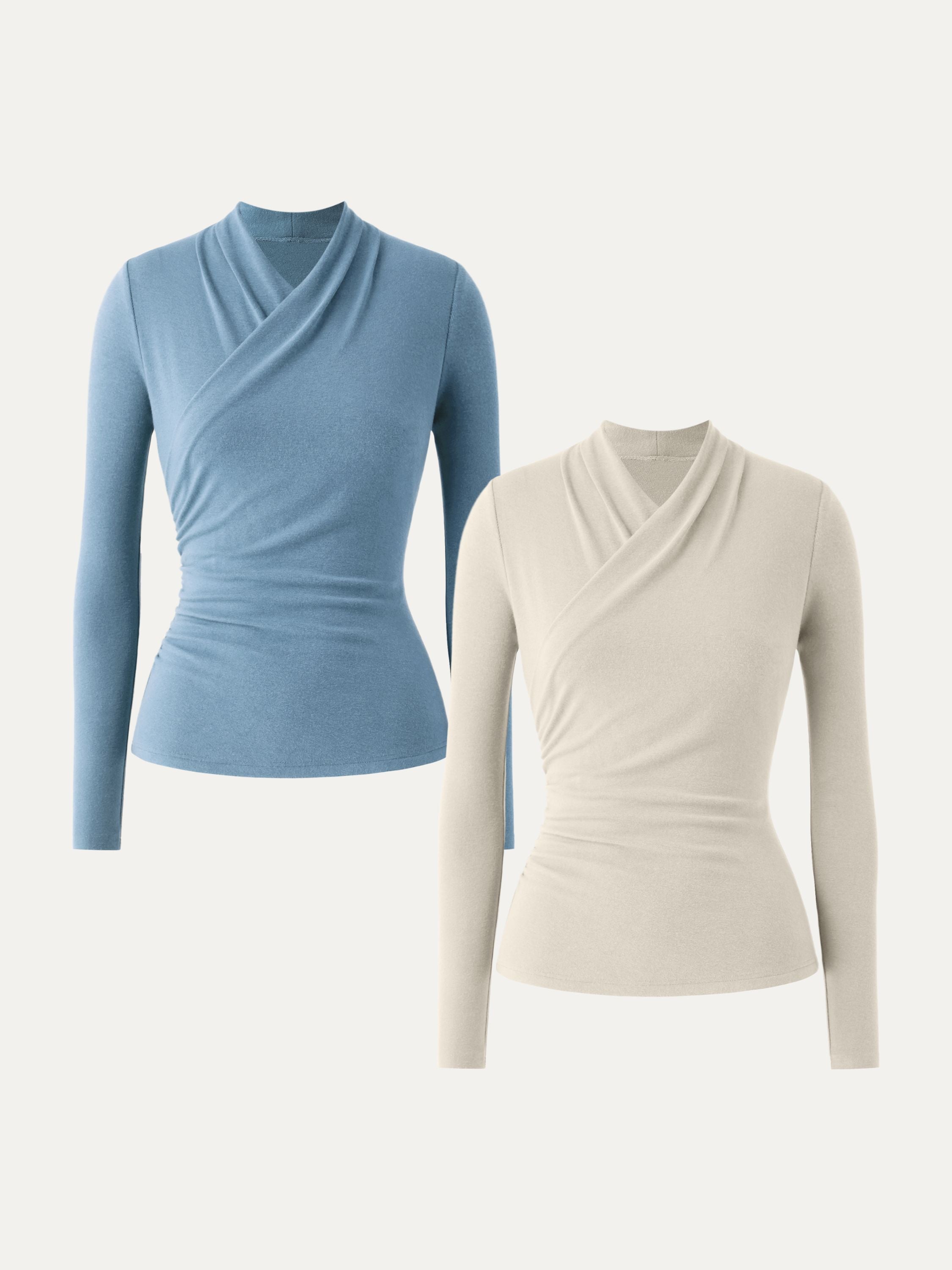 Surplice Long Sleeve Top Cinnamon Buff – Women > Tops > Shirts&Tops | FormaLuxe