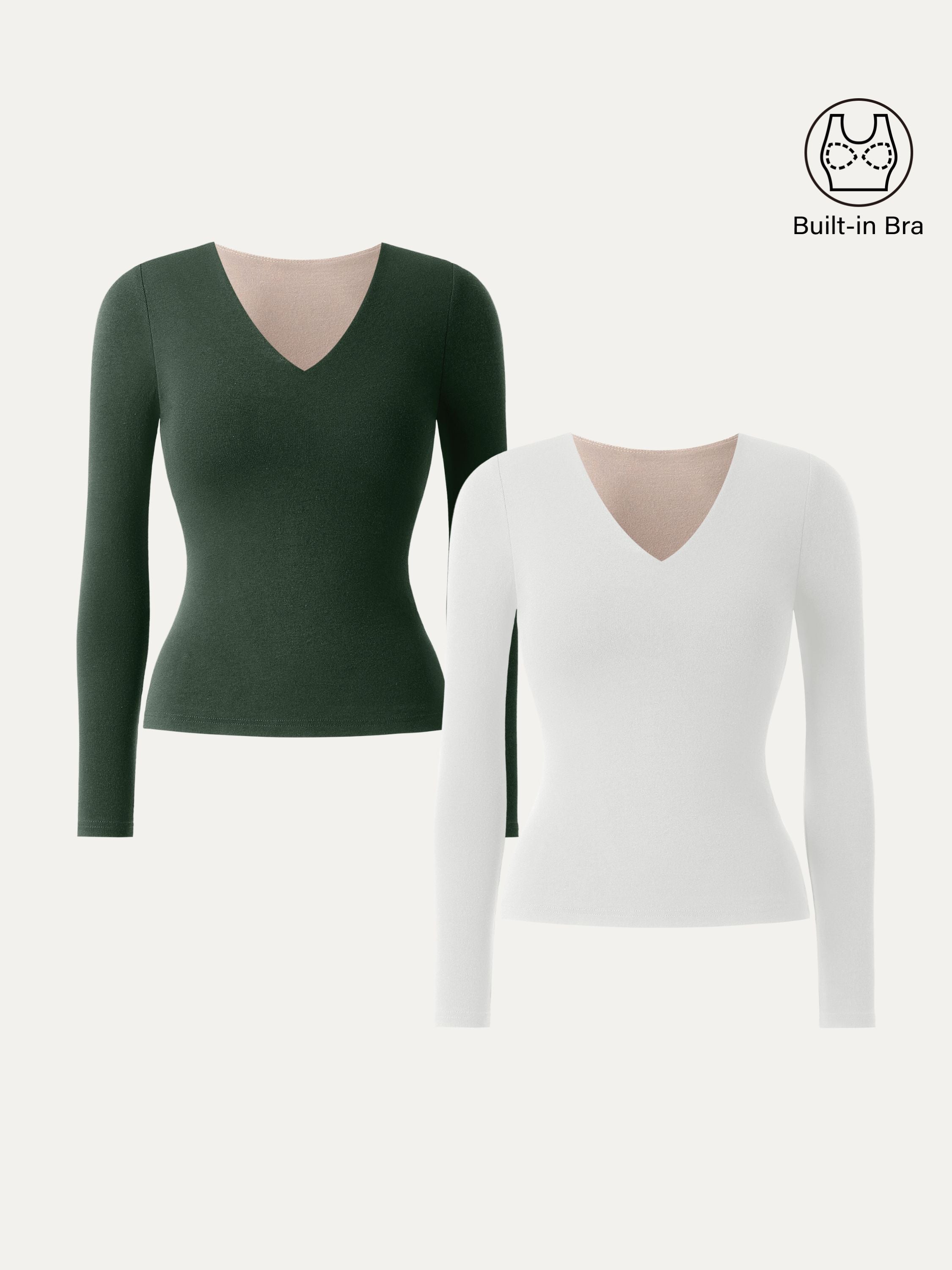 Stretch Cotton V-Neck Long Sleeve Brami Top Deep Bush – Women > Tops > Bra Tops | FormaLuxe