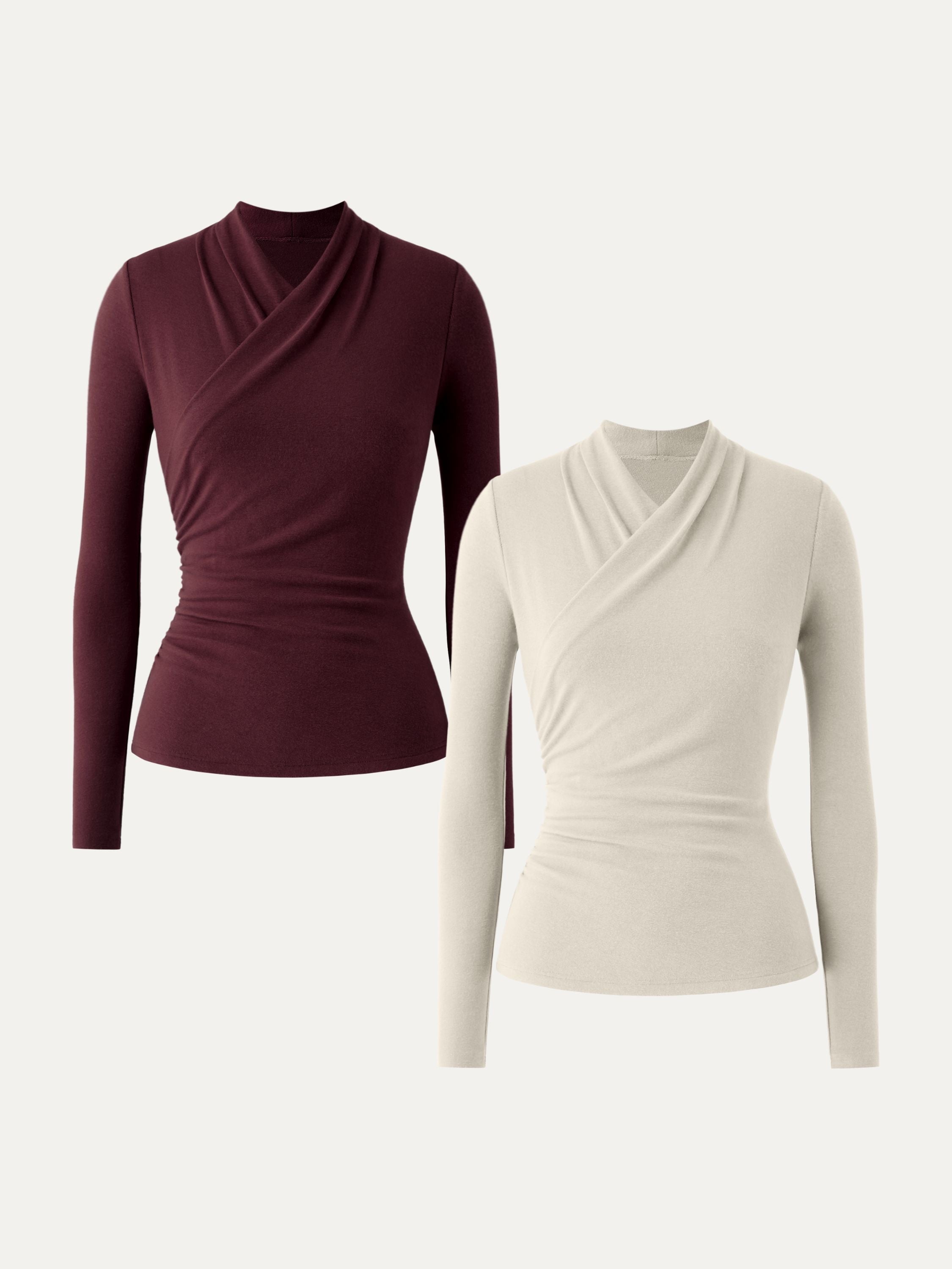 2Pcs Set Surplice Long Sleeve Top Black/Cinnamon Buff – Women > Bundles&Sets > Bundles | FormaLuxe