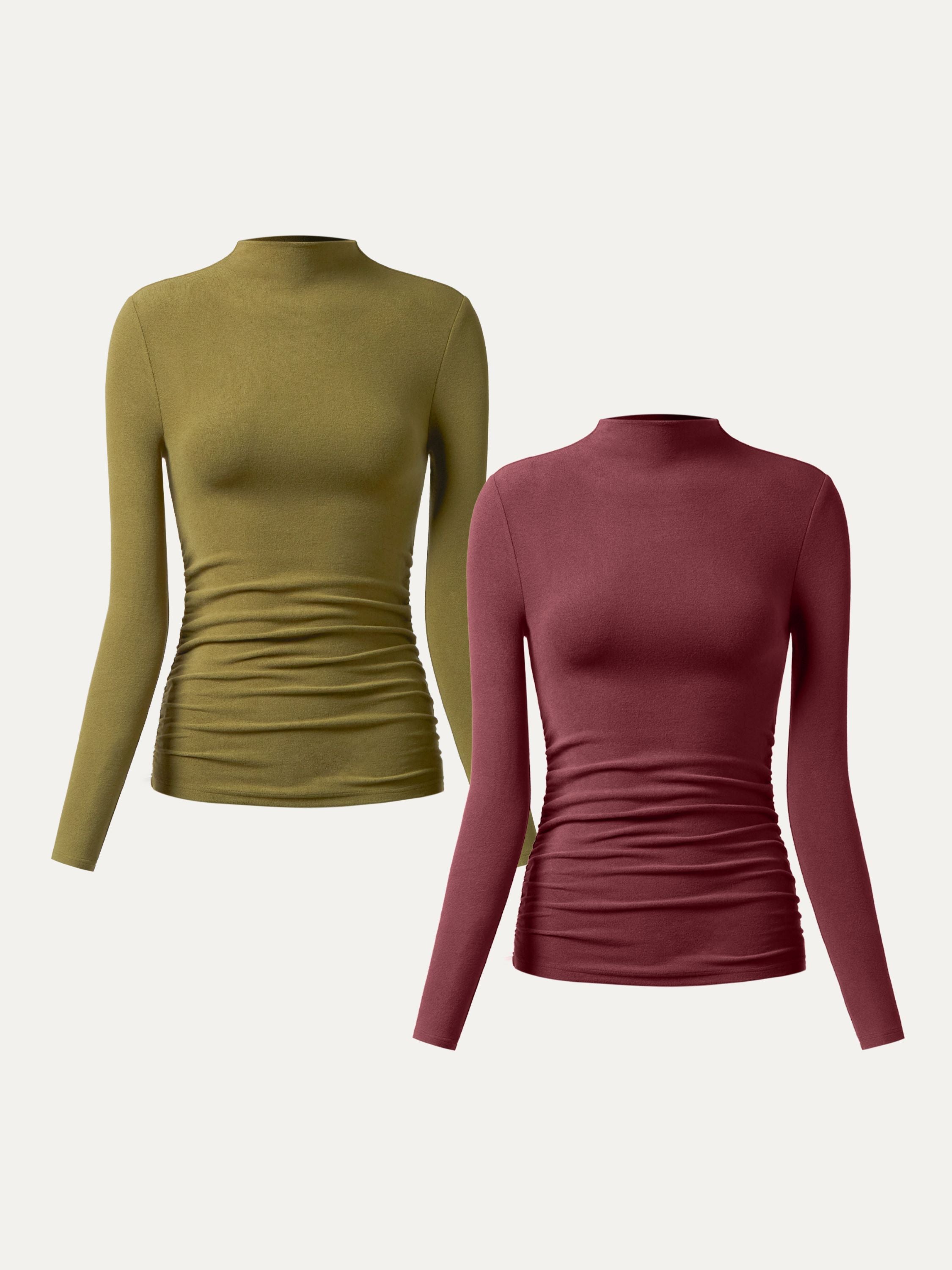 Top à col montant et côtés froncés Eco-Mousse® Off White/Dusk Blue – Femmes > Hauts > Chemises&Hauts | FormaLuxe