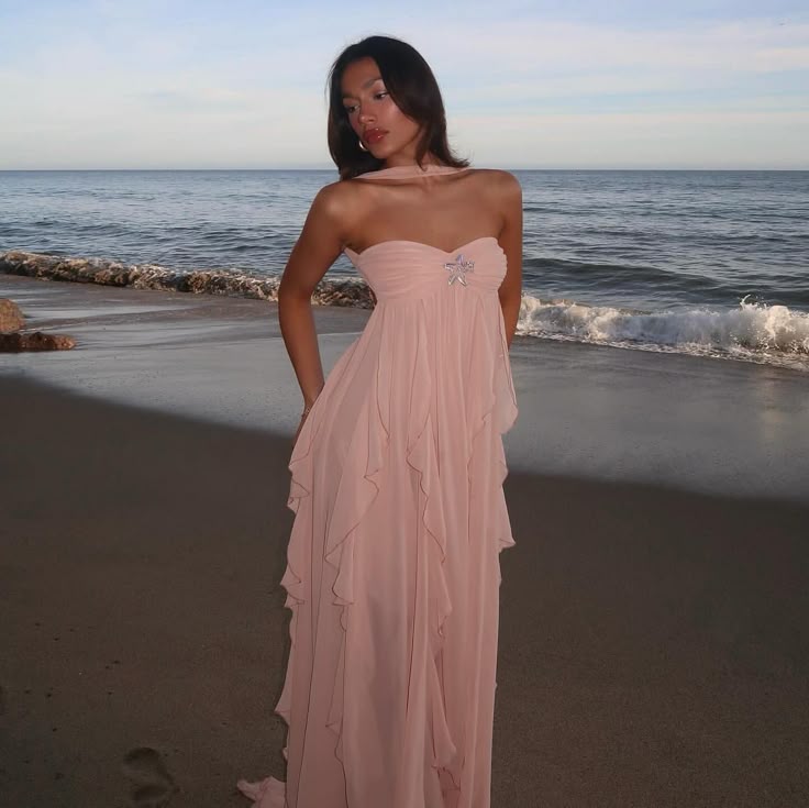 Collins | Rüschen-Maxikleid ohne Träger Pink | FormaLuxe