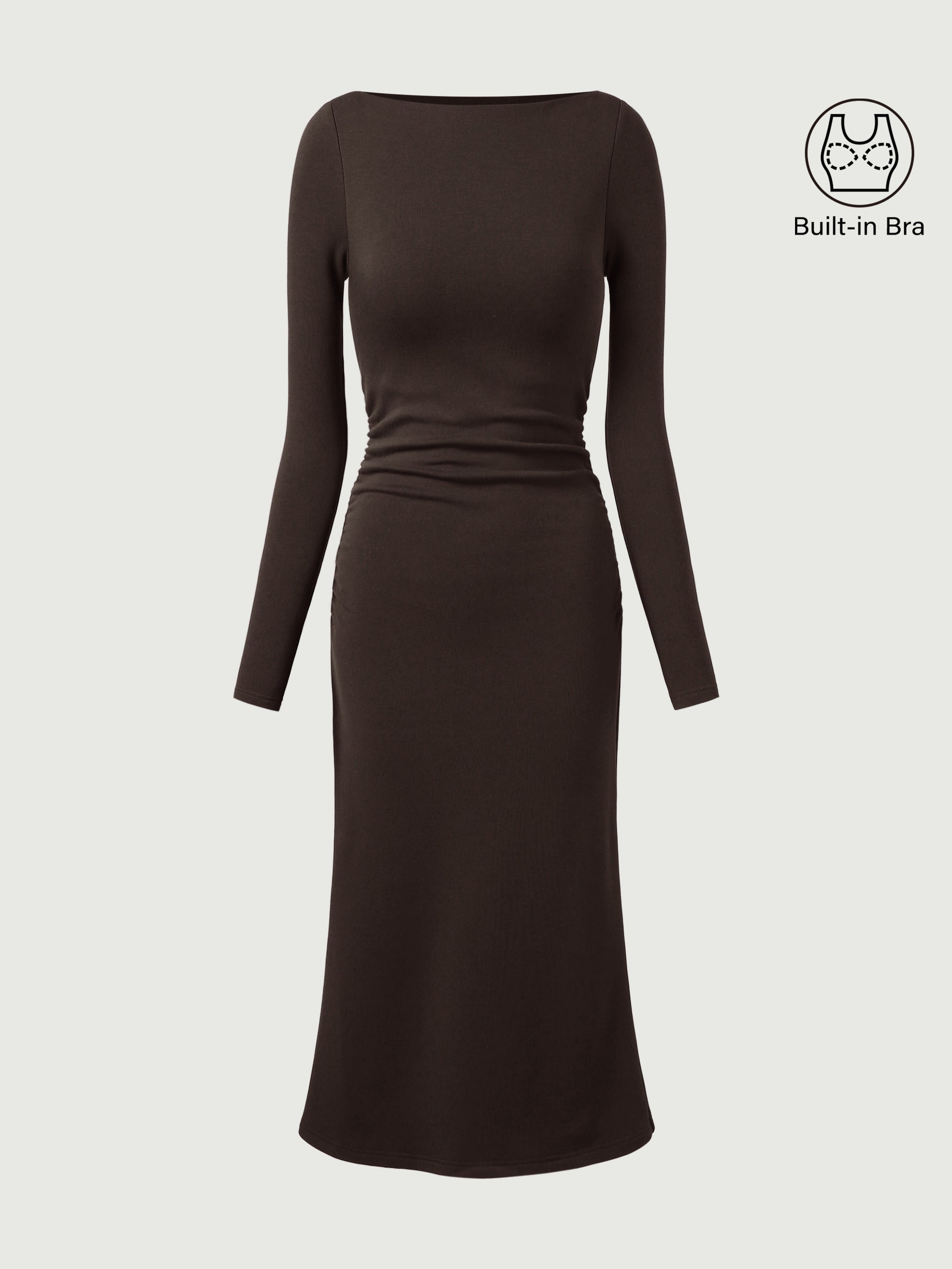 Robe midi Brami à col bateau et côtés froncés Eco-Mousse®3.0 Green Forest – Femmes > Robes > Robes midi | FormaLuxe