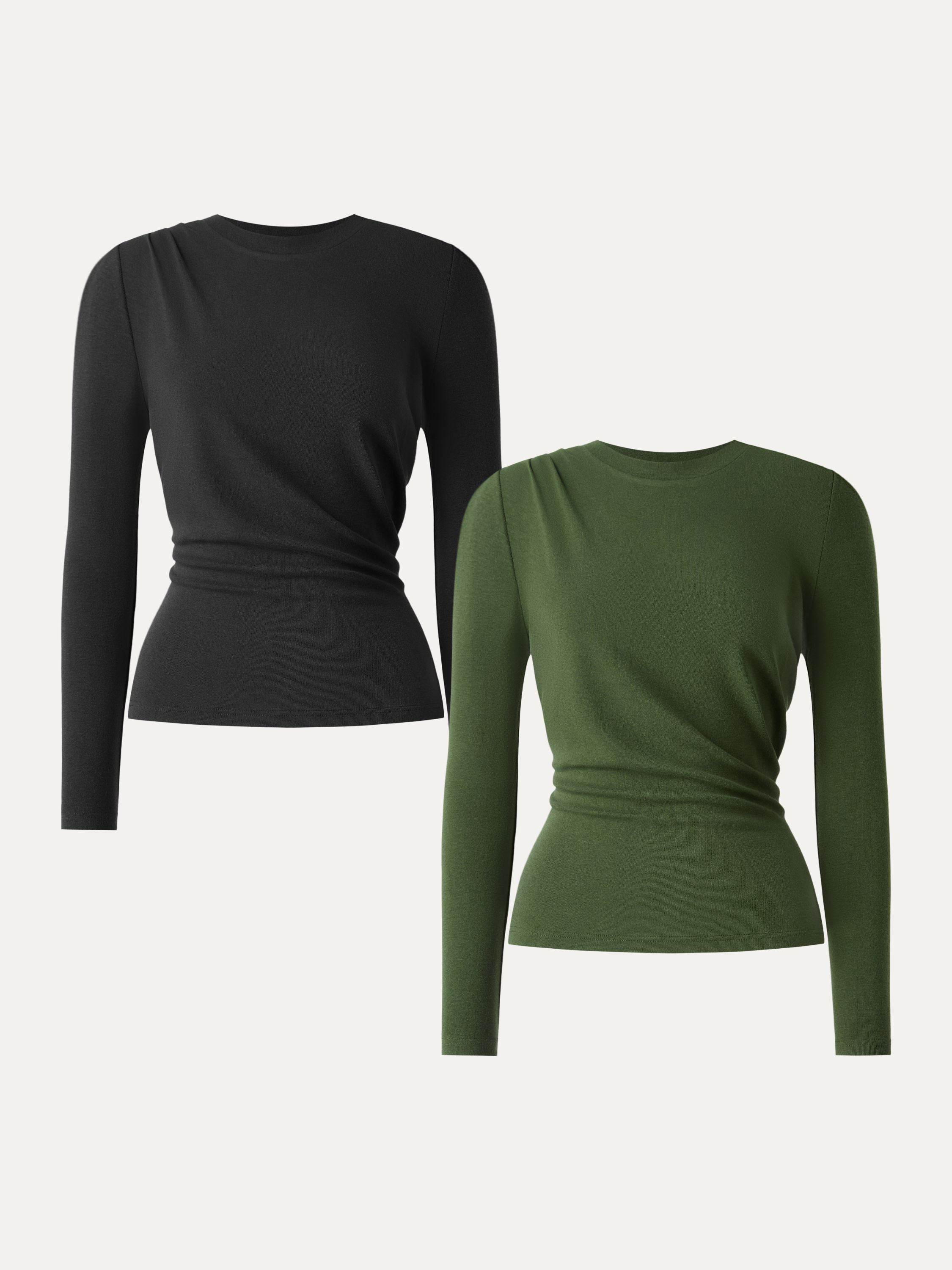 Light Warm Crewneck Tucked Top Moss Olive – Women > Tops > Shirts&Tops | FormaLuxe