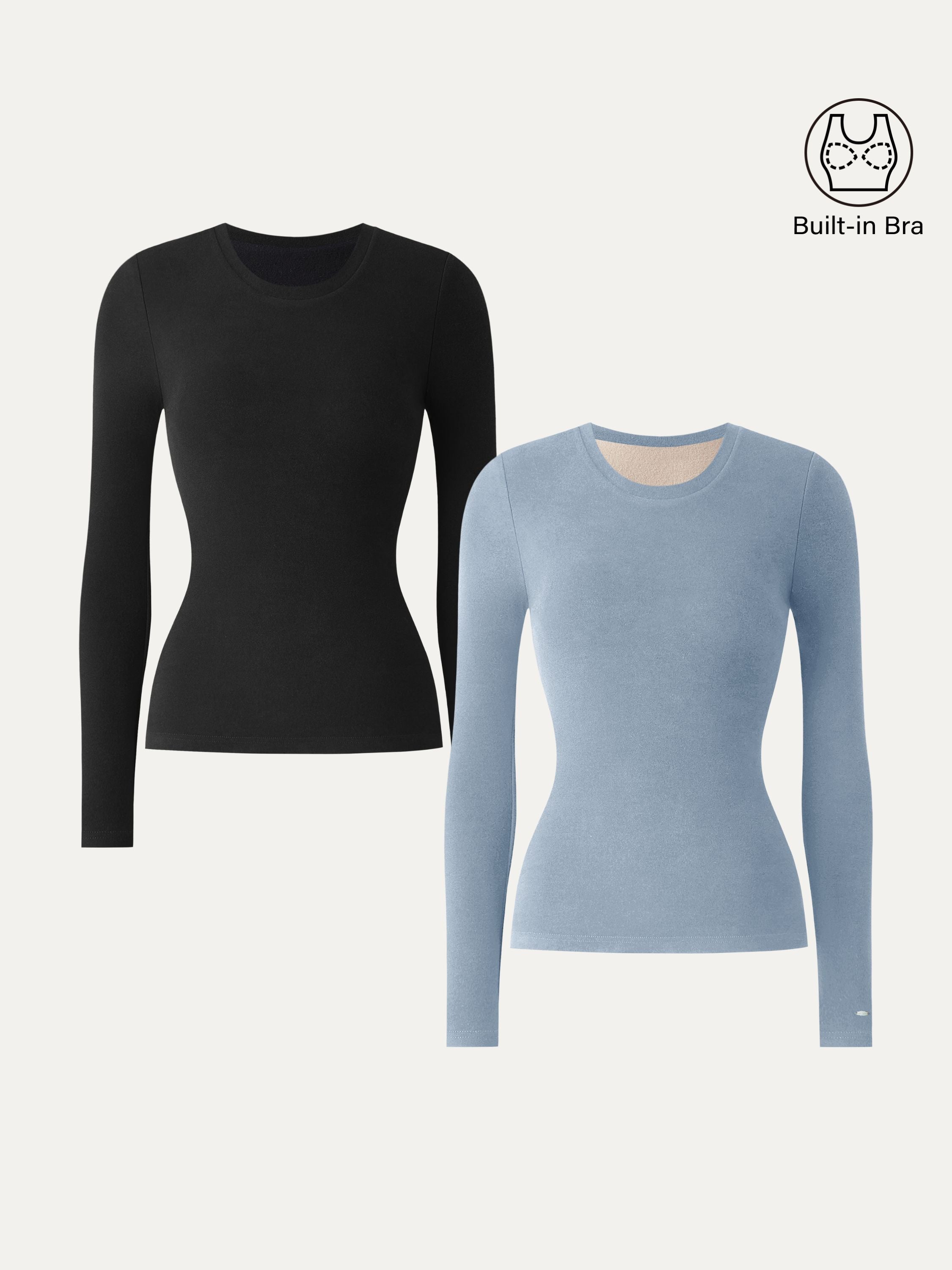 MaxWarm Crewneck Long Sleeve Brami Smoky Navy – Women > Tops > Bra Tops | FormaLuxe