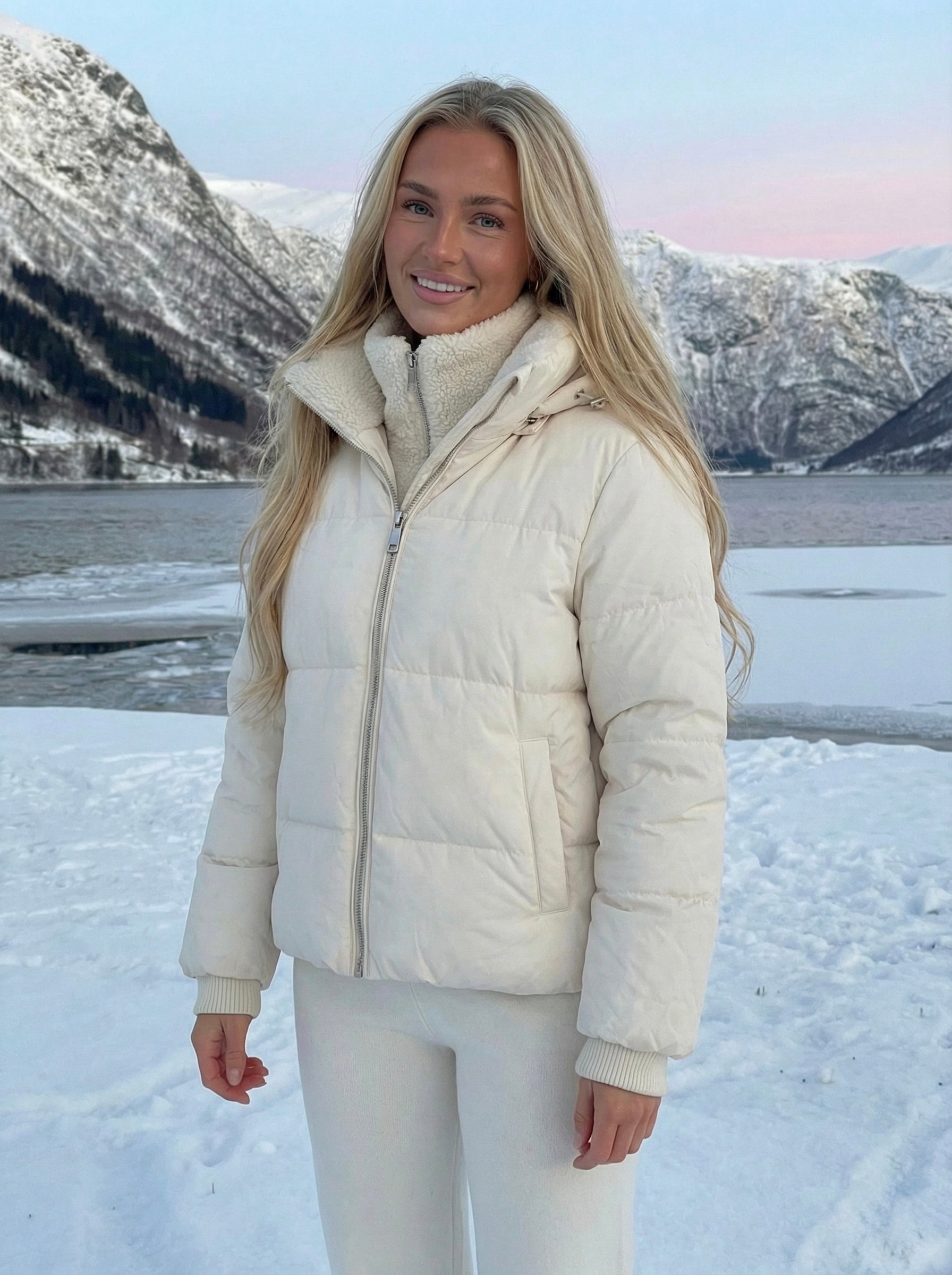 Joane | Doudoune courte à capuche avec doublure en peluche Blanc | FormaLuxe
