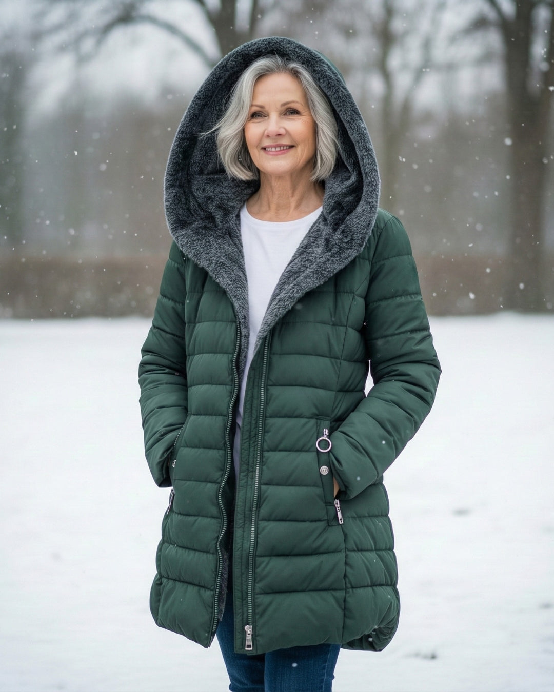 Julia - Fleece Lined Puffer Coat Dunkelgrün (Fast ausverkauft!) | FormaLuxe