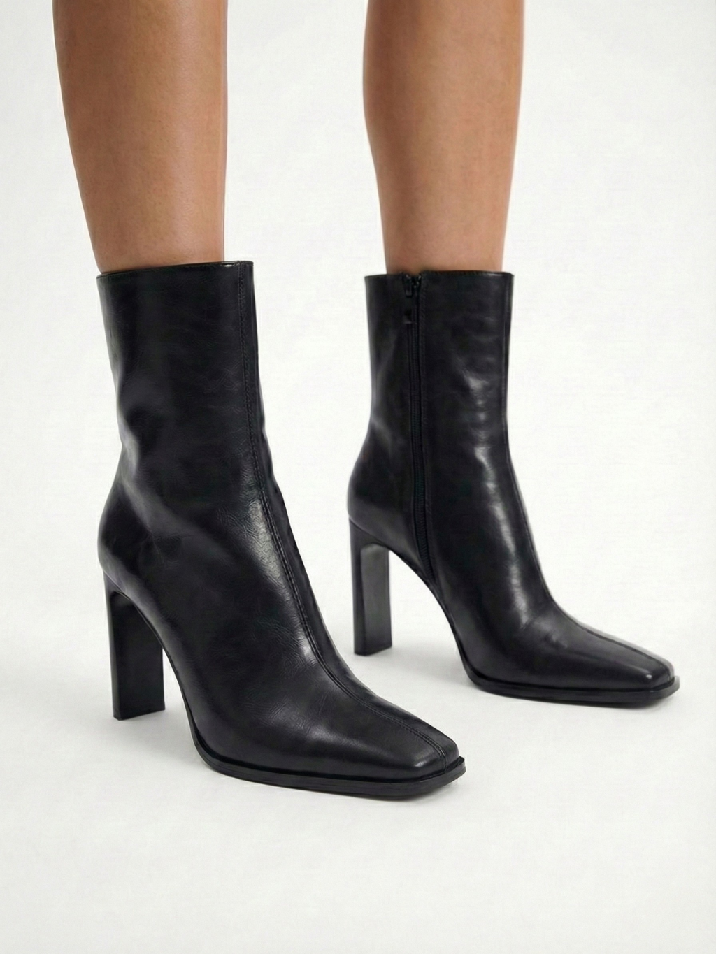 Belfast | Bottines noires à bout carré en similicuir | – Belfast | Bottines à talons pointus | FormaLuxe