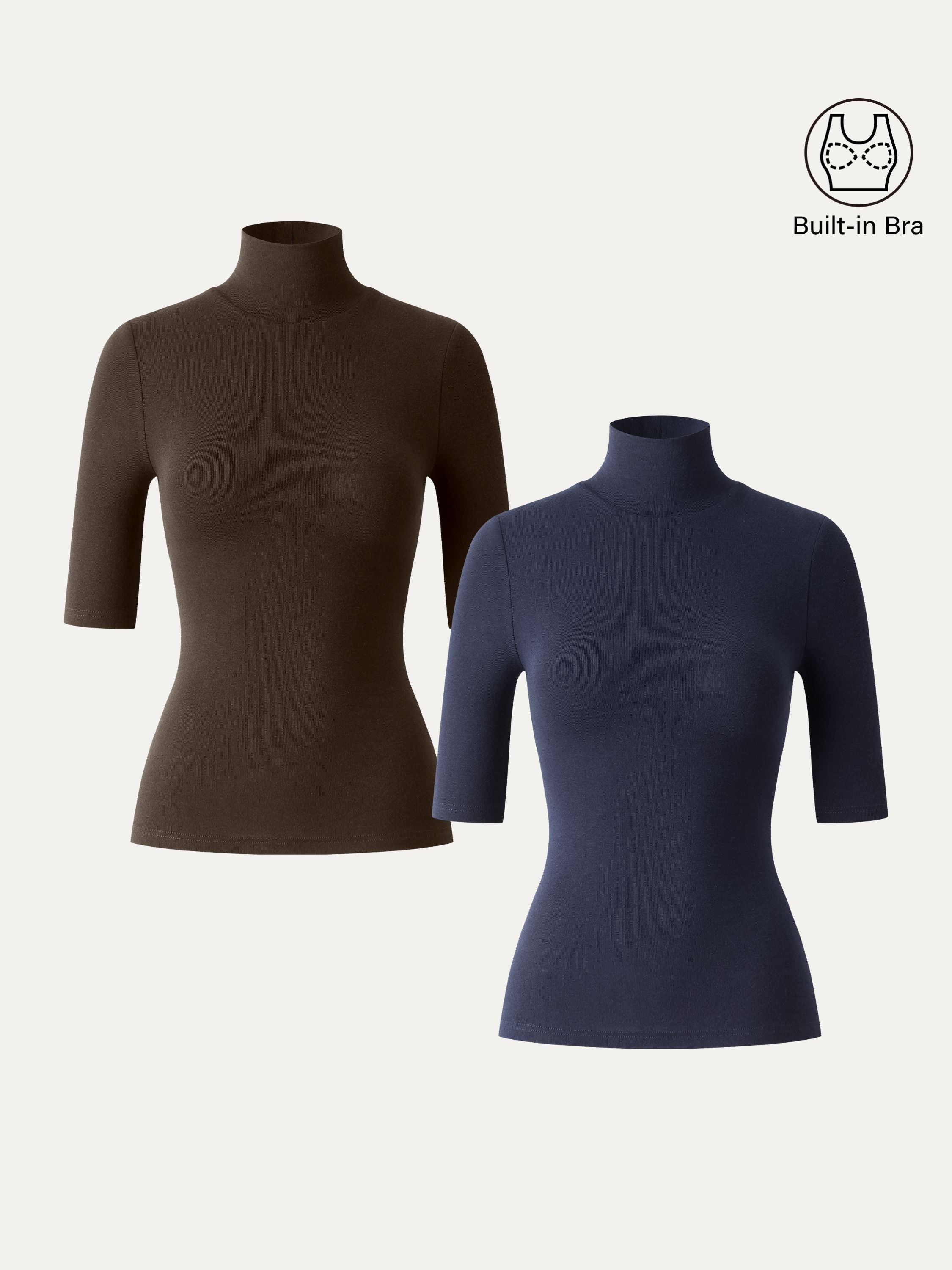 Essential Turtleneck Elbow Length Sleeve Brami Midnight Navy – Women > Tops > Bra Tops | FormaLuxe