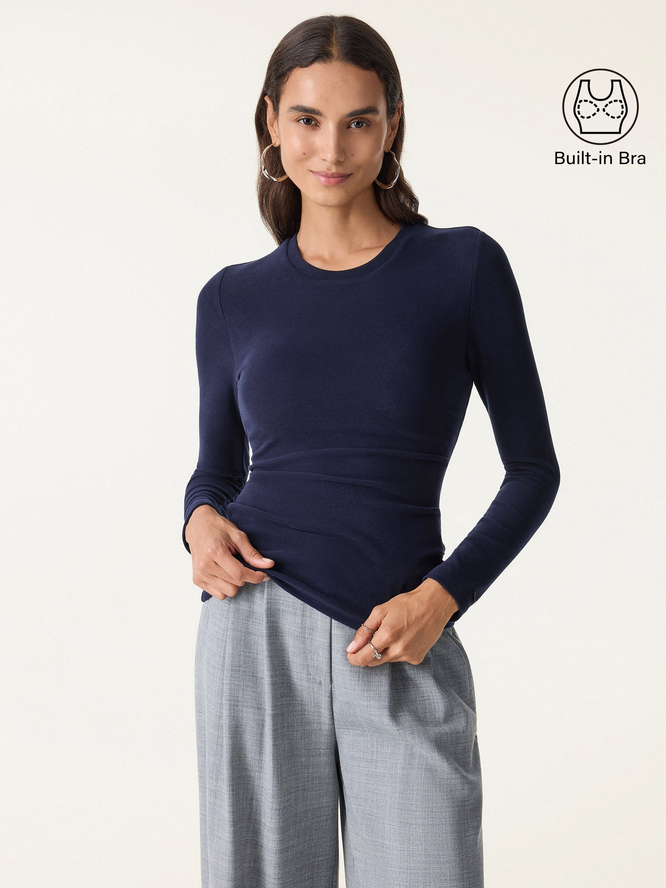 MaxWarm Crewneck Long Sleeve Brami Smoky Navy – Women > Tops > Bra Tops | FormaLuxe