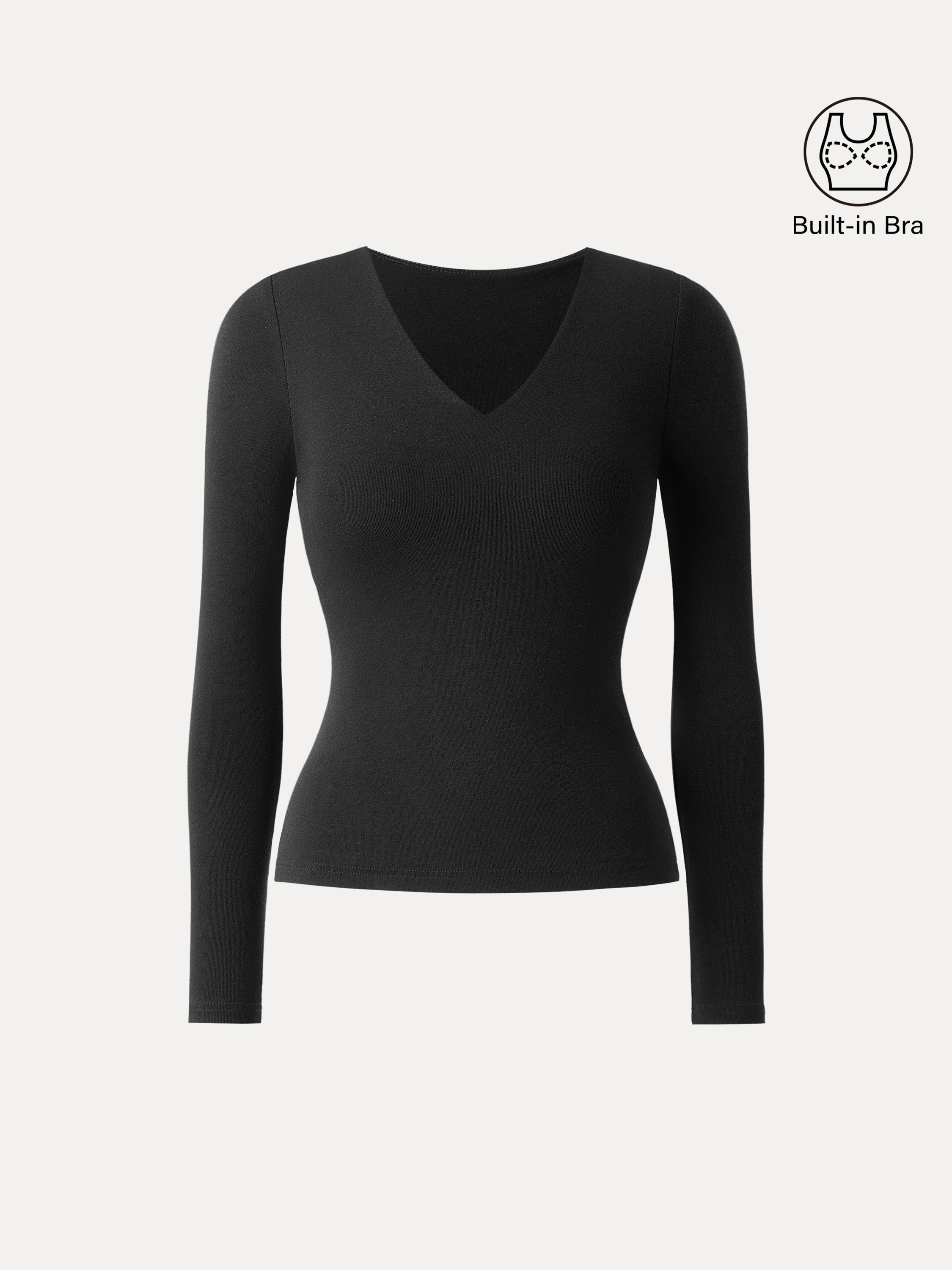 Stretch Cotton V-Neck Long Sleeve Brami Top Deep Bush – Women > Tops > Bra Tops | FormaLuxe