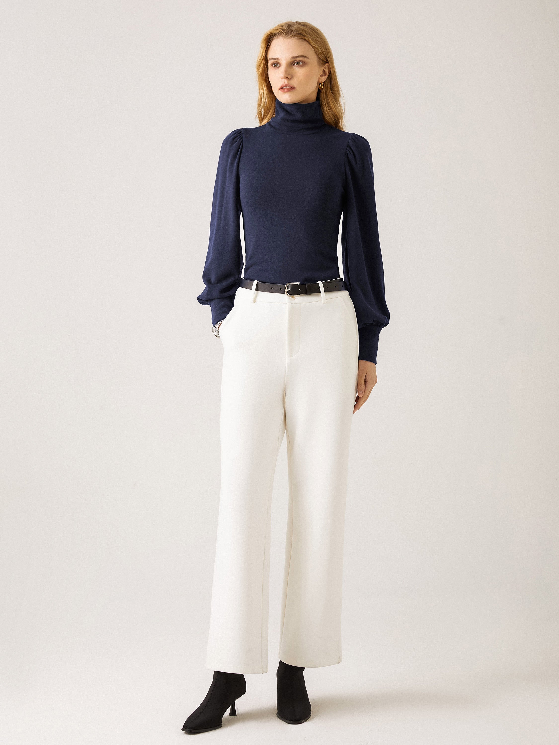Haut à manches bouffantes à col roulé Eco-Mousse®2.0 Midnight Navy – Femmes > Hauts > Chemises&Hauts | FormaLuxe