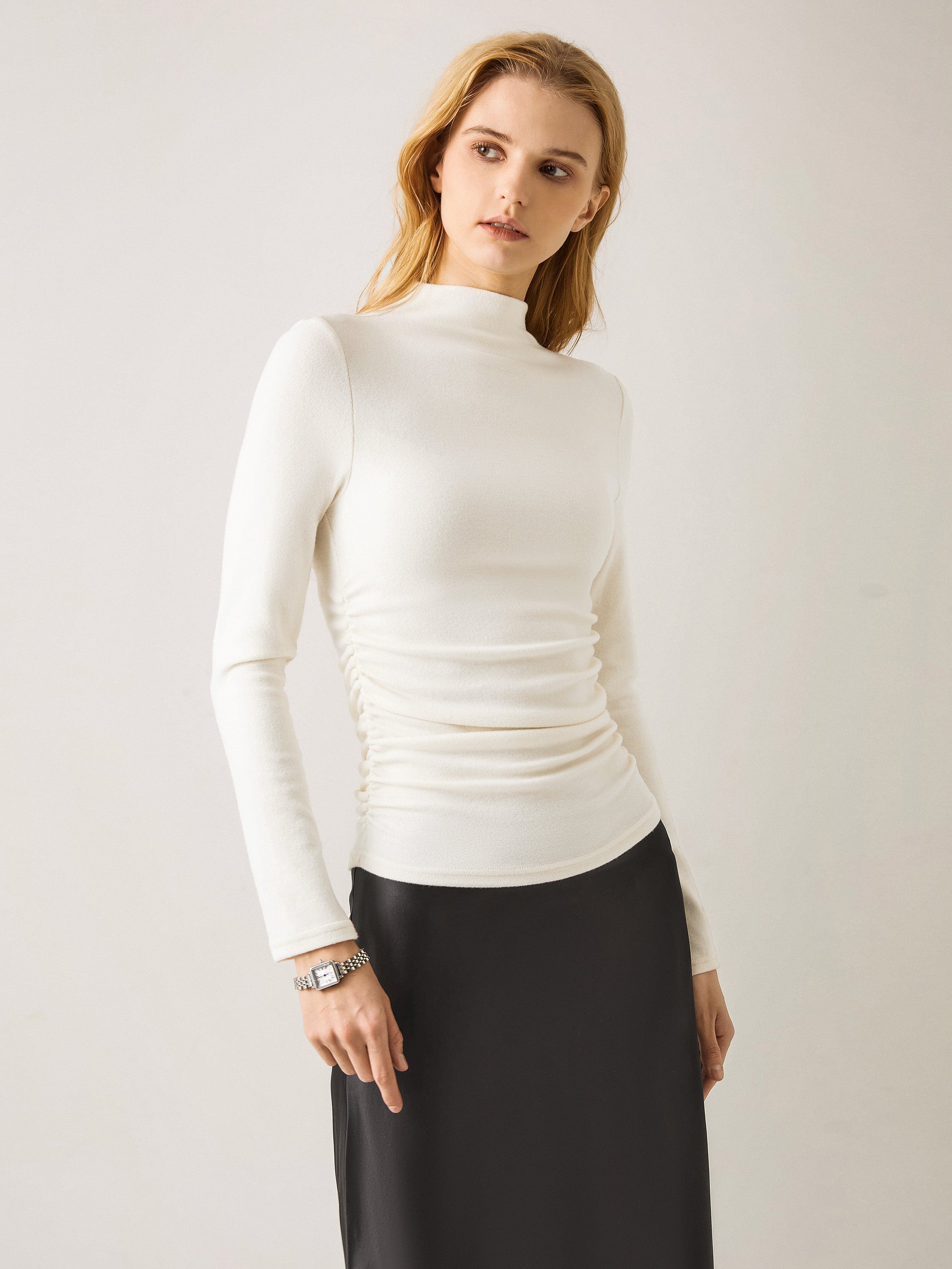 2Pcs Set Ruched Sides Mockneck Top & Mermaid Maxi Skirt Off White/Moss – Women > Bundles&Sets > Bundles | FormaLuxe