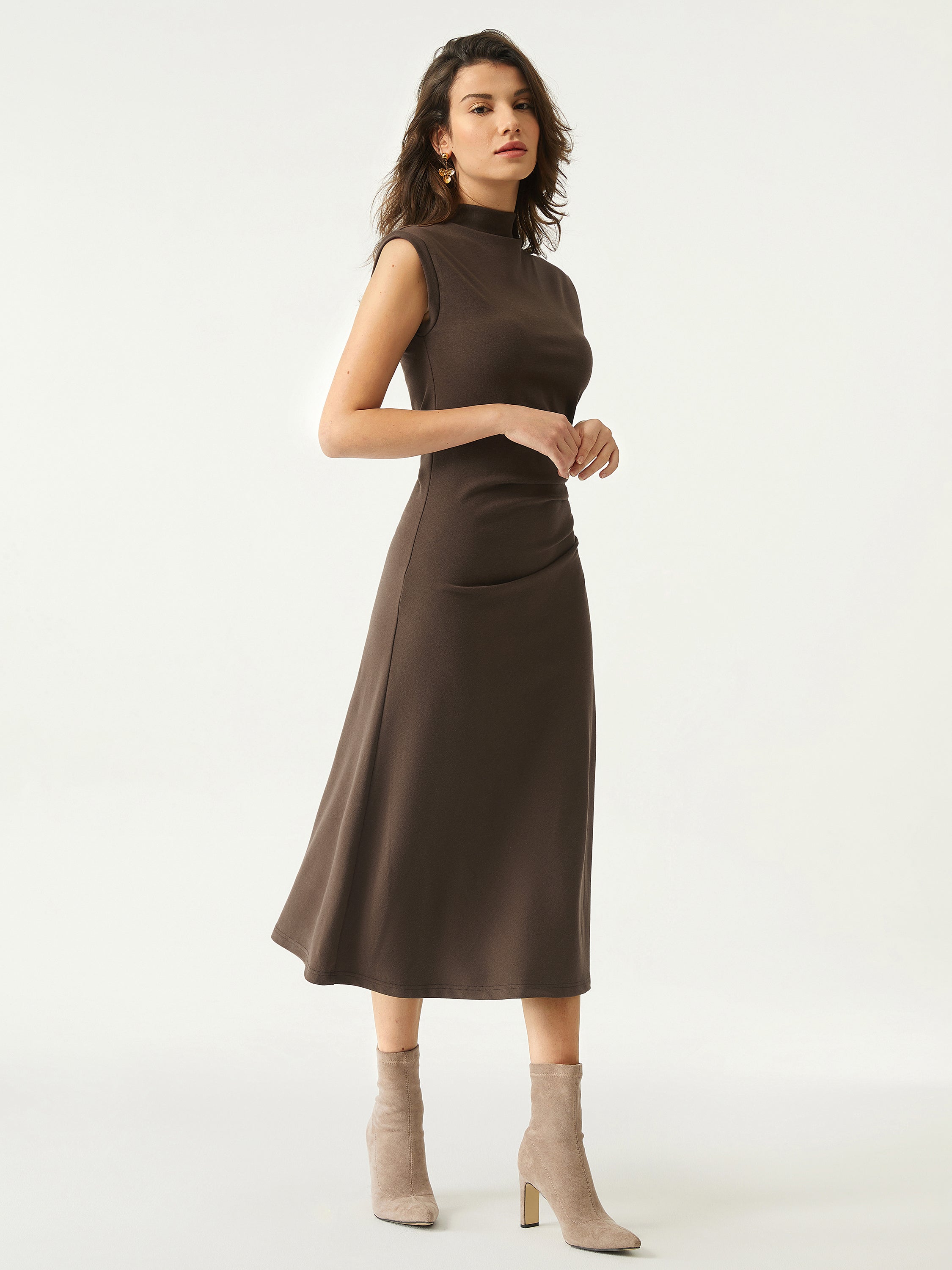 Mockneck Tucks Midi Dress Color – Women > Dresses > Midi Dresses | FormaLuxe