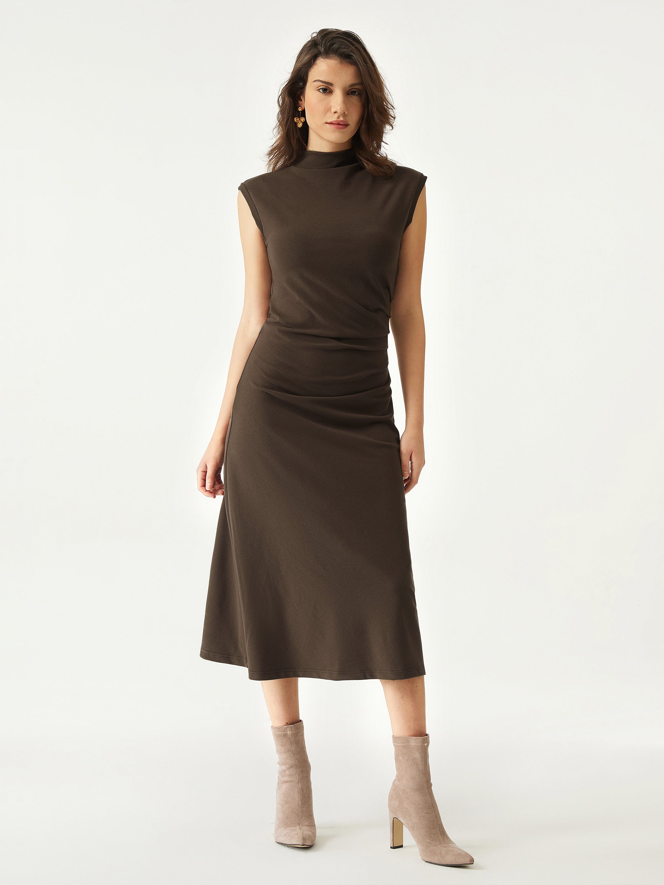 Mockneck Tucks Midi Dress Color – Women > Dresses > Midi Dresses | FormaLuxe