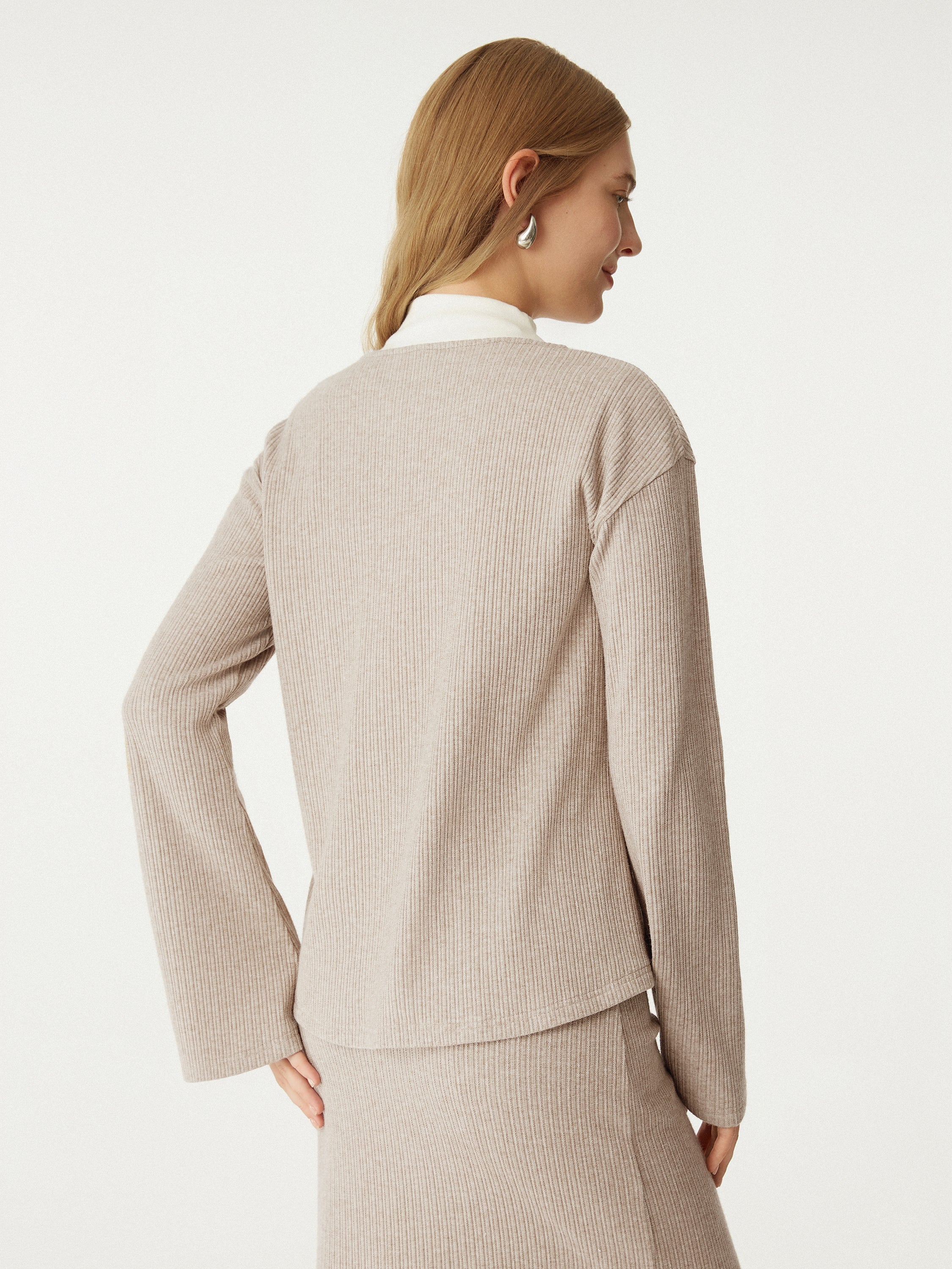 V Neck Flare Long Sleeve Cardigan Heather Mist – Women > Tops > Shirts&Tops | FormaLuxe
