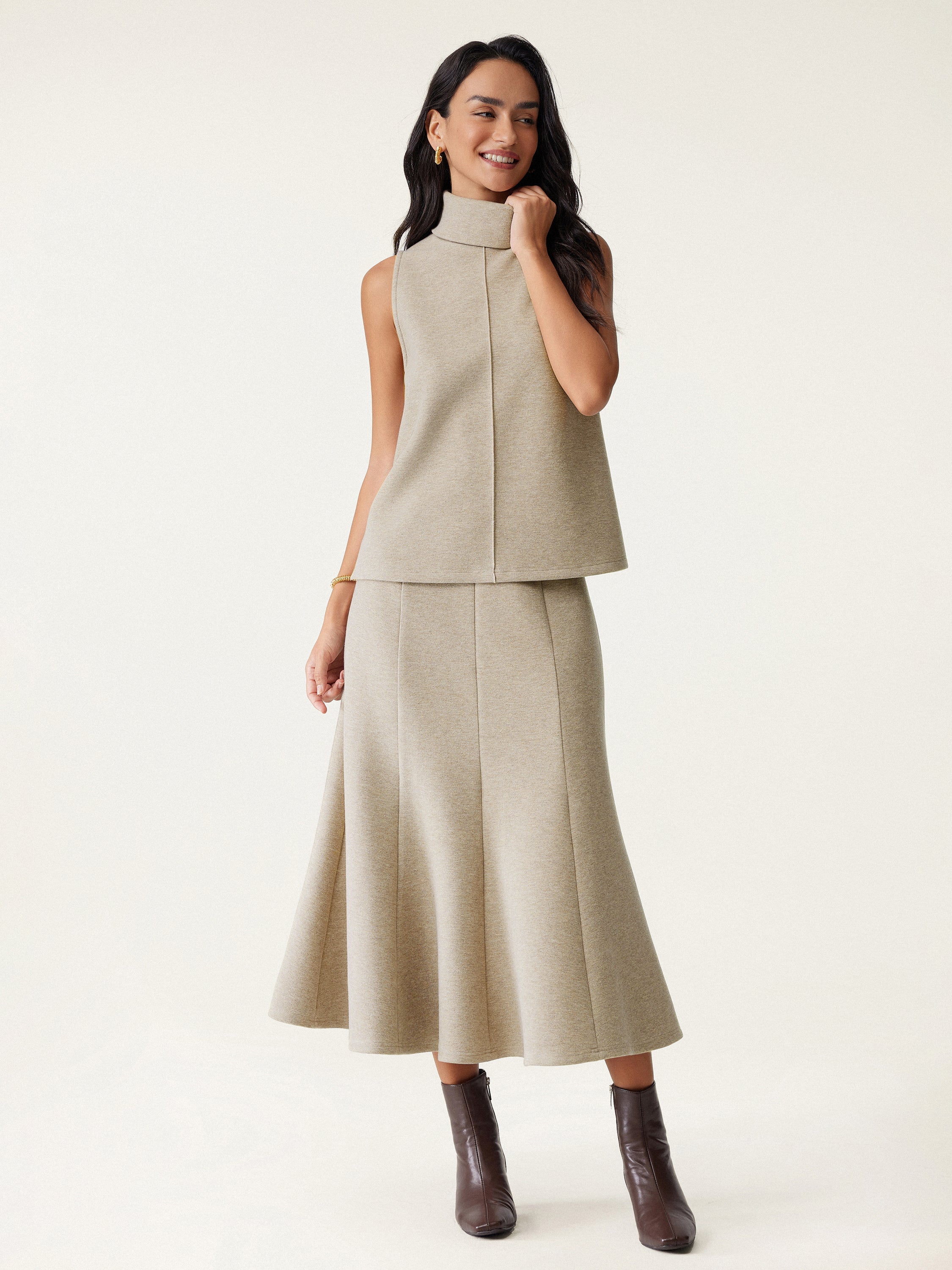 Turtle Neck Split Hem Top Heather Morganite – Women > Tops > Shirts&Tops | FormaLuxe