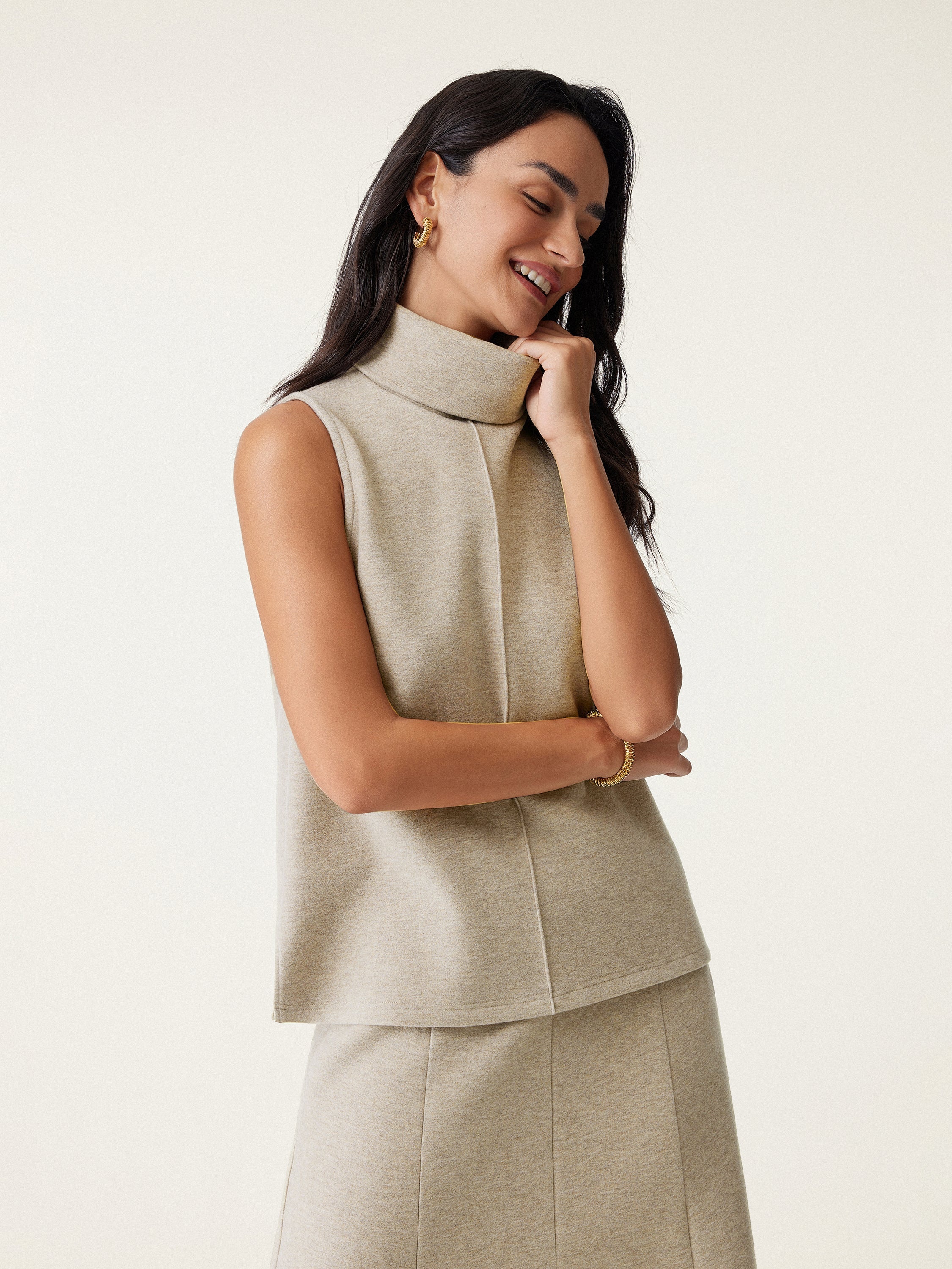 Turtle Neck Split Hem Top Heather Morganite – Women > Tops > Shirts&Tops | FormaLuxe