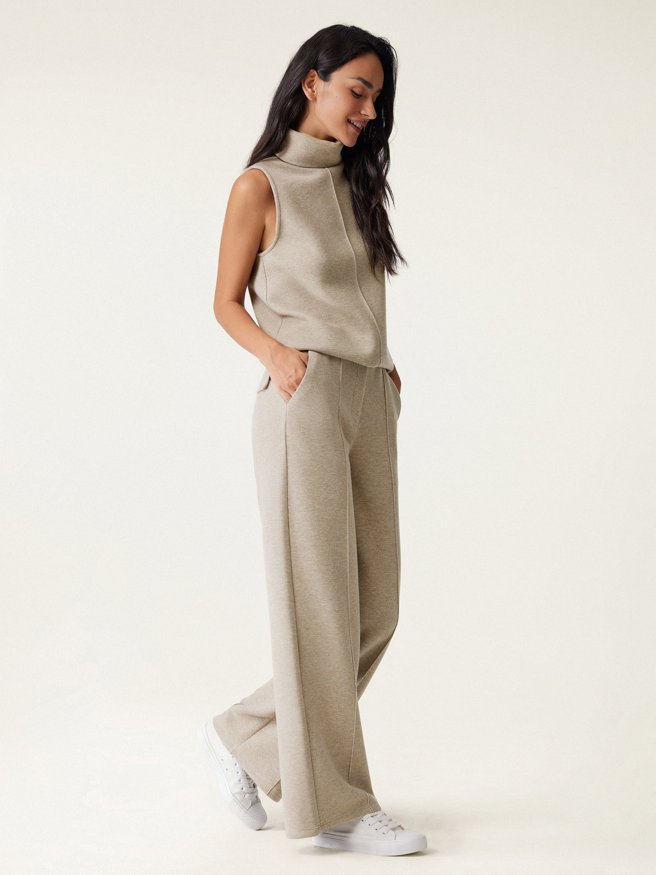 High Waisted Straight Leg Pull On Pant Heather Morganite – Women > Bottoms > Pants | FormaLuxe