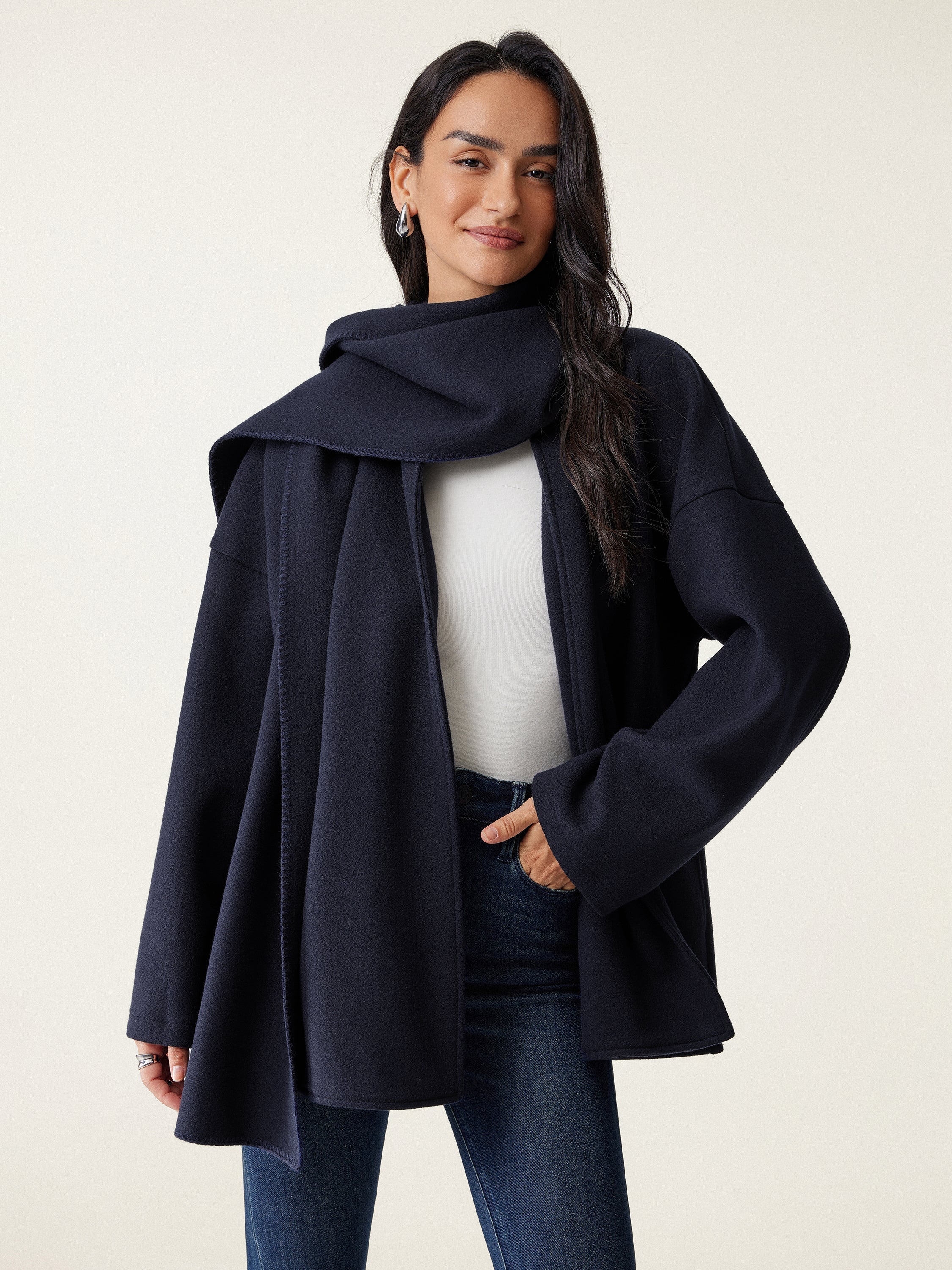 Oversized Scarf Jacket Black Navy – Women > Outerwear > Jackets & Coats | FormaLuxe