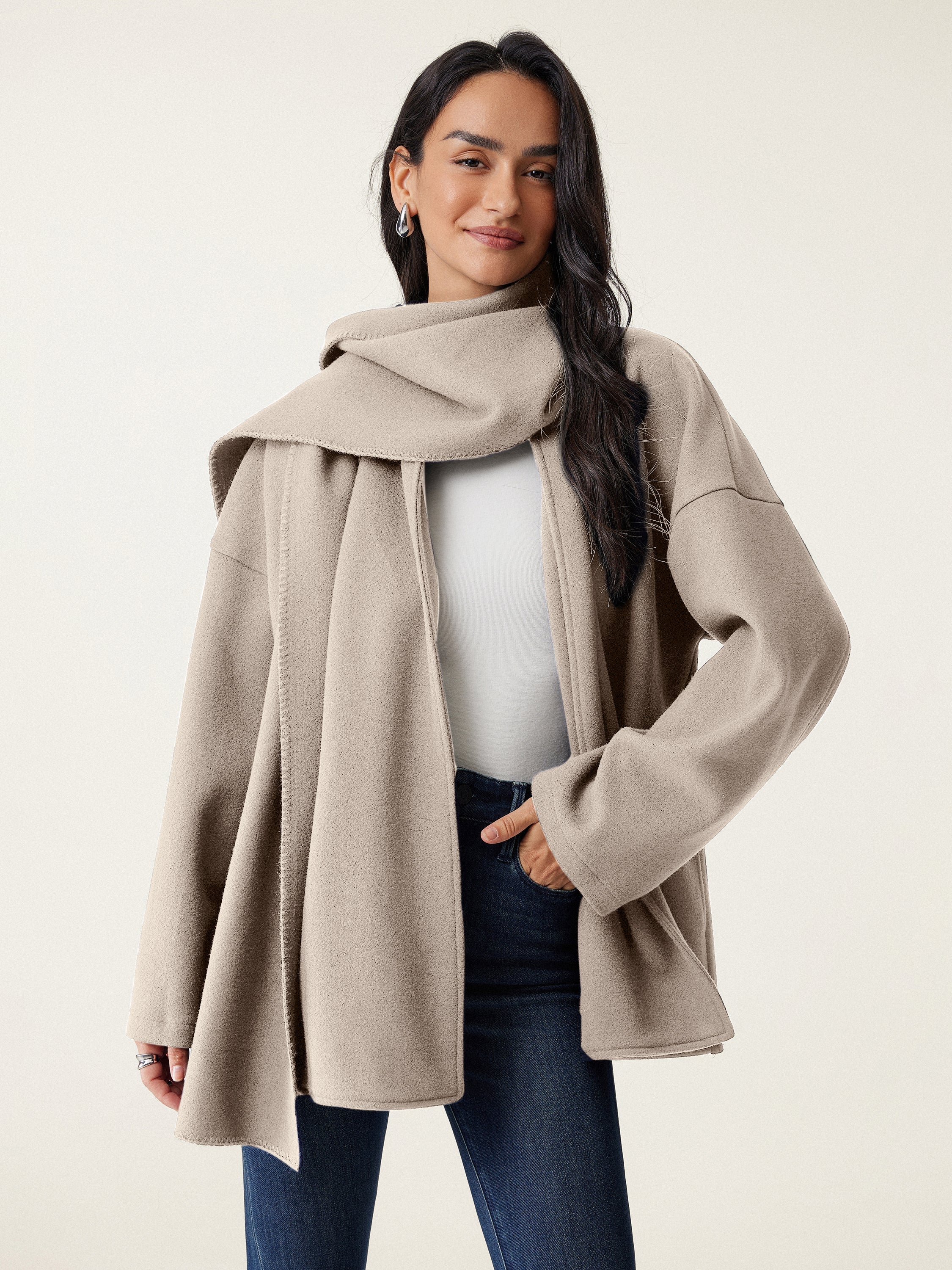 Oversized Scarf Jacket Black Navy – Women > Outerwear > Jackets & Coats | FormaLuxe