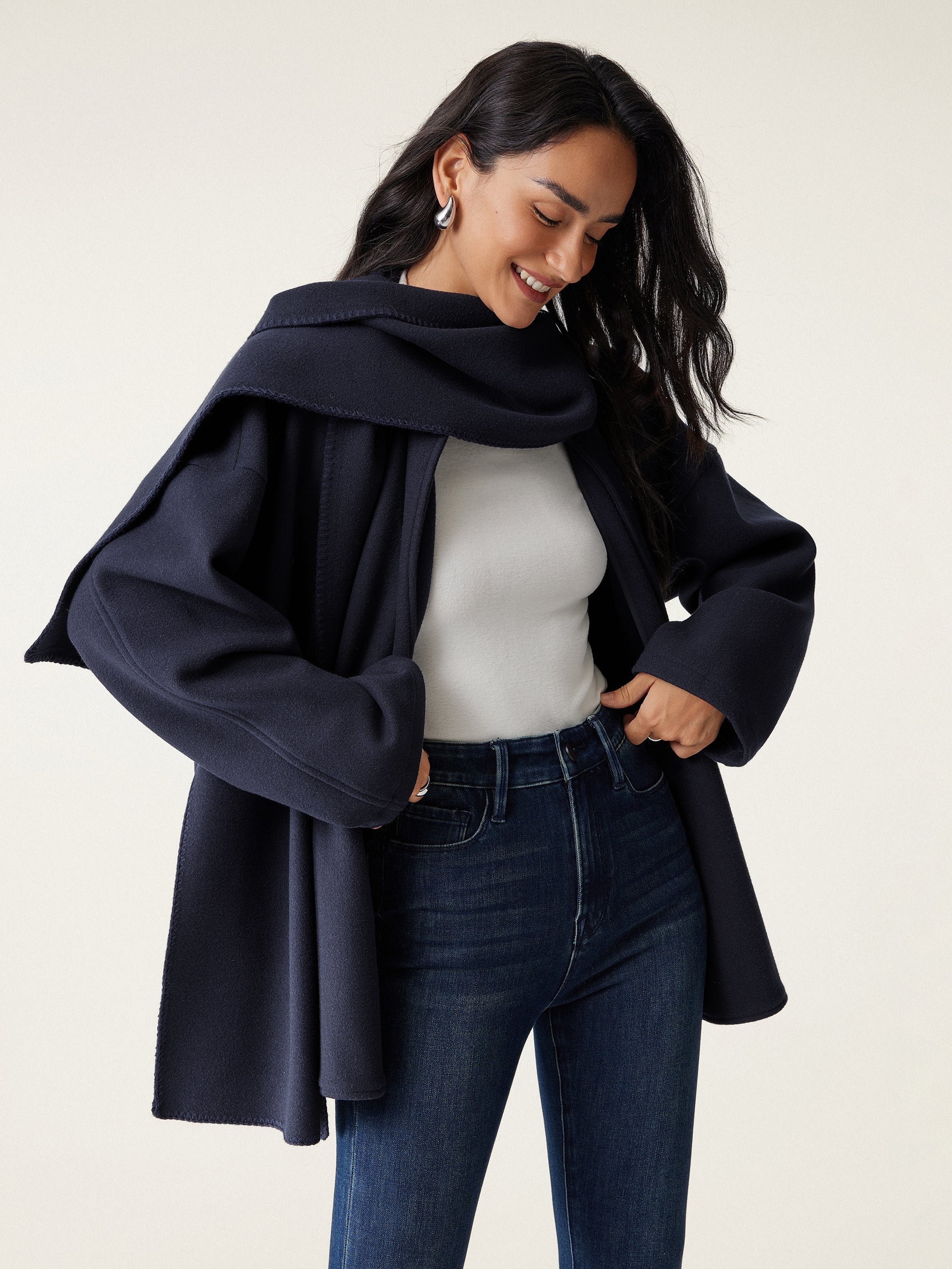 Oversized Scarf Jacket Black Navy – Women > Outerwear > Jackets & Coats | FormaLuxe