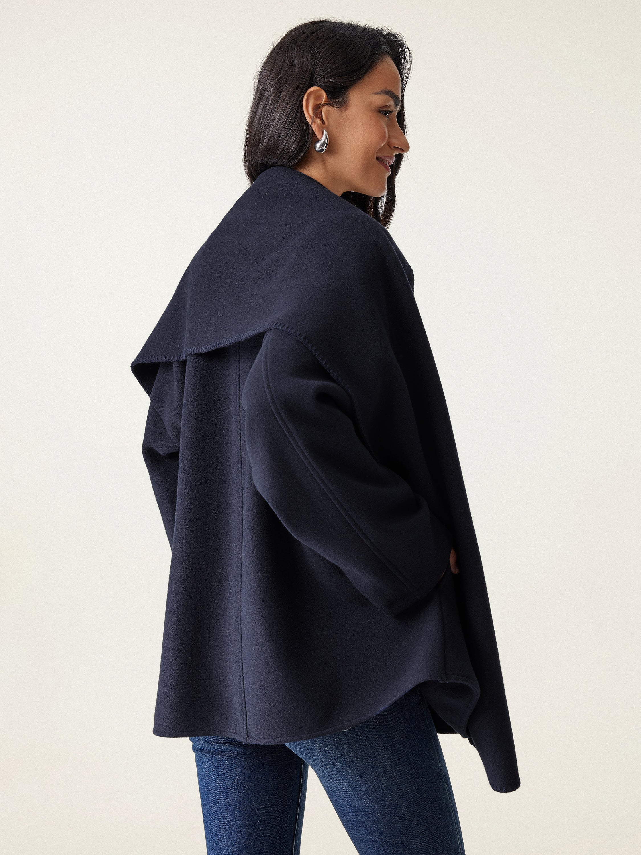 Oversized Scarf Jacket Black Navy – Women > Outerwear > Jackets & Coats | FormaLuxe