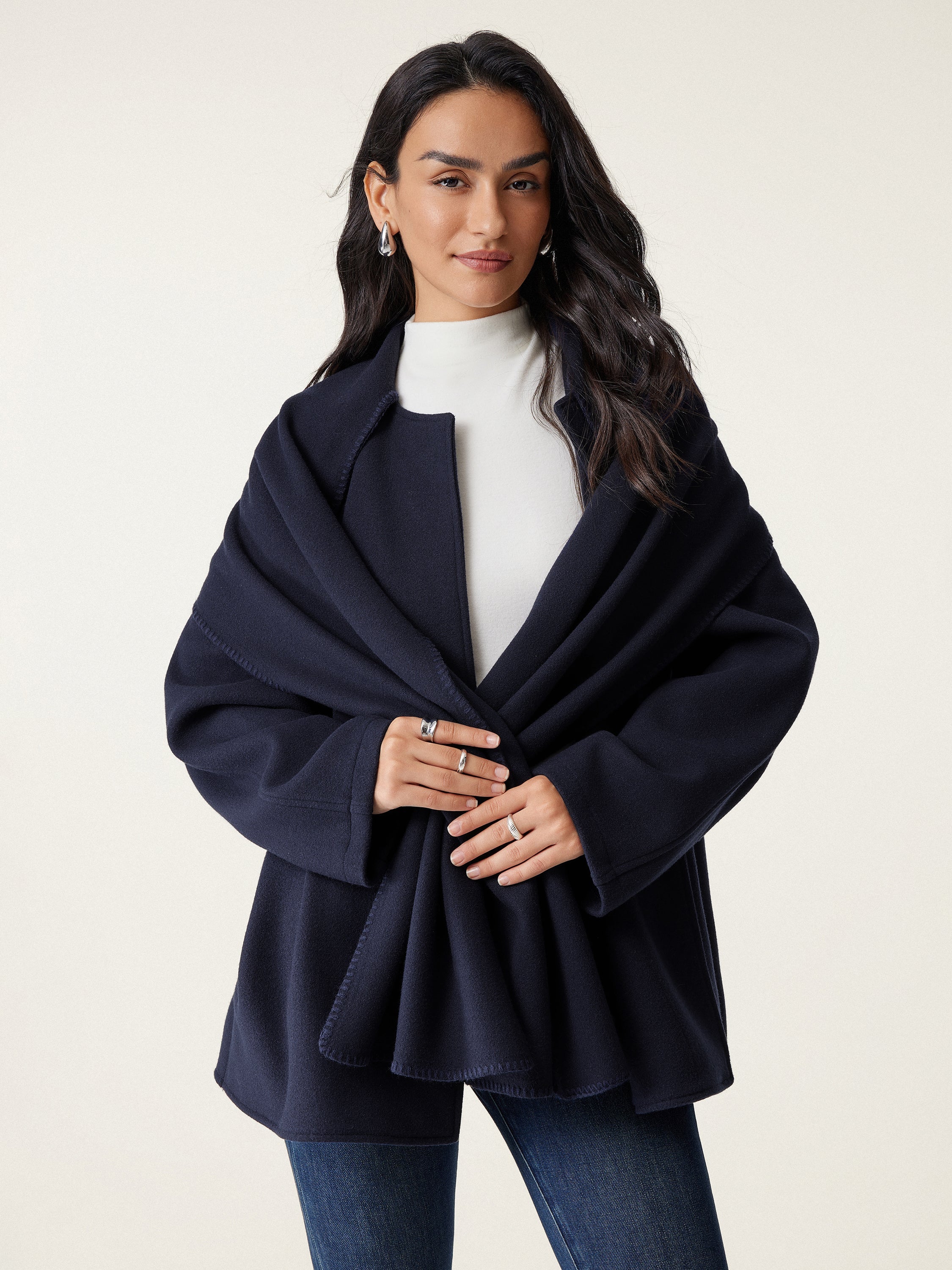 Oversized Scarf Jacket Black Navy – Women > Outerwear > Jackets & Coats | FormaLuxe