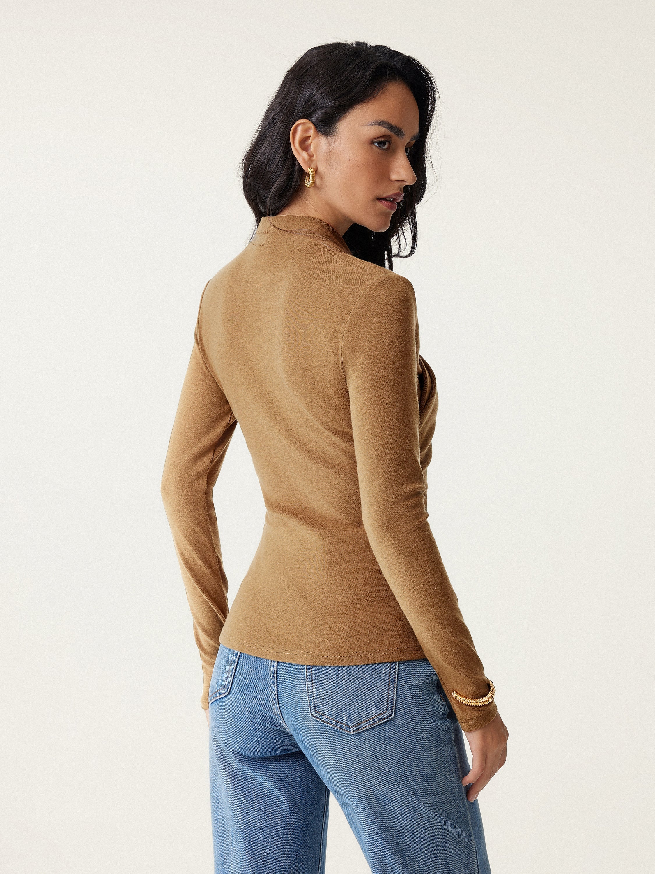 Surplice Long Sleeve Top Cinnamon Buff – Women > Tops > Shirts&Tops | FormaLuxe