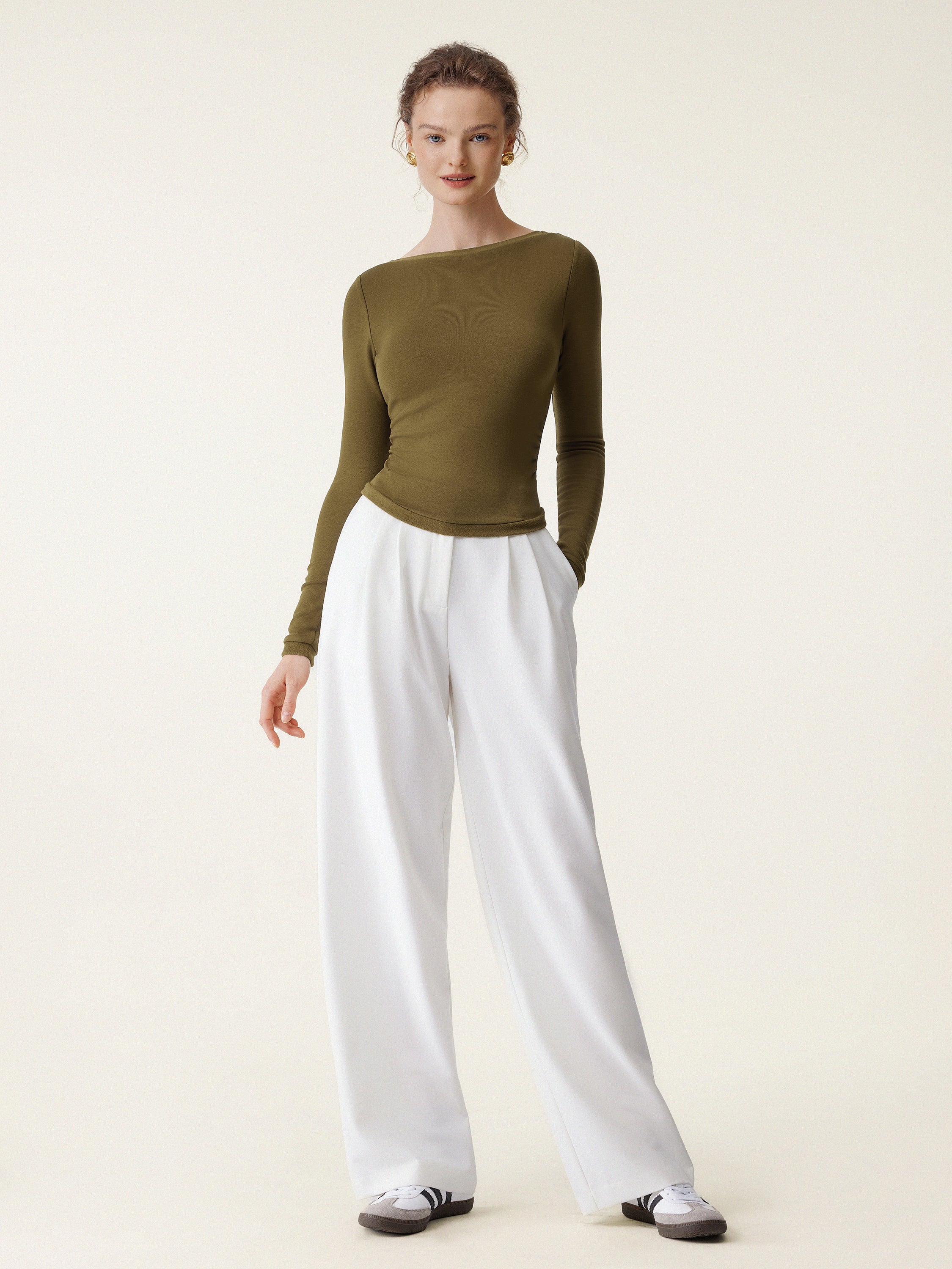 Boatneck Long Sleeve Brami Top Moss – Women > Tops > Bra Tops | FormaLuxe