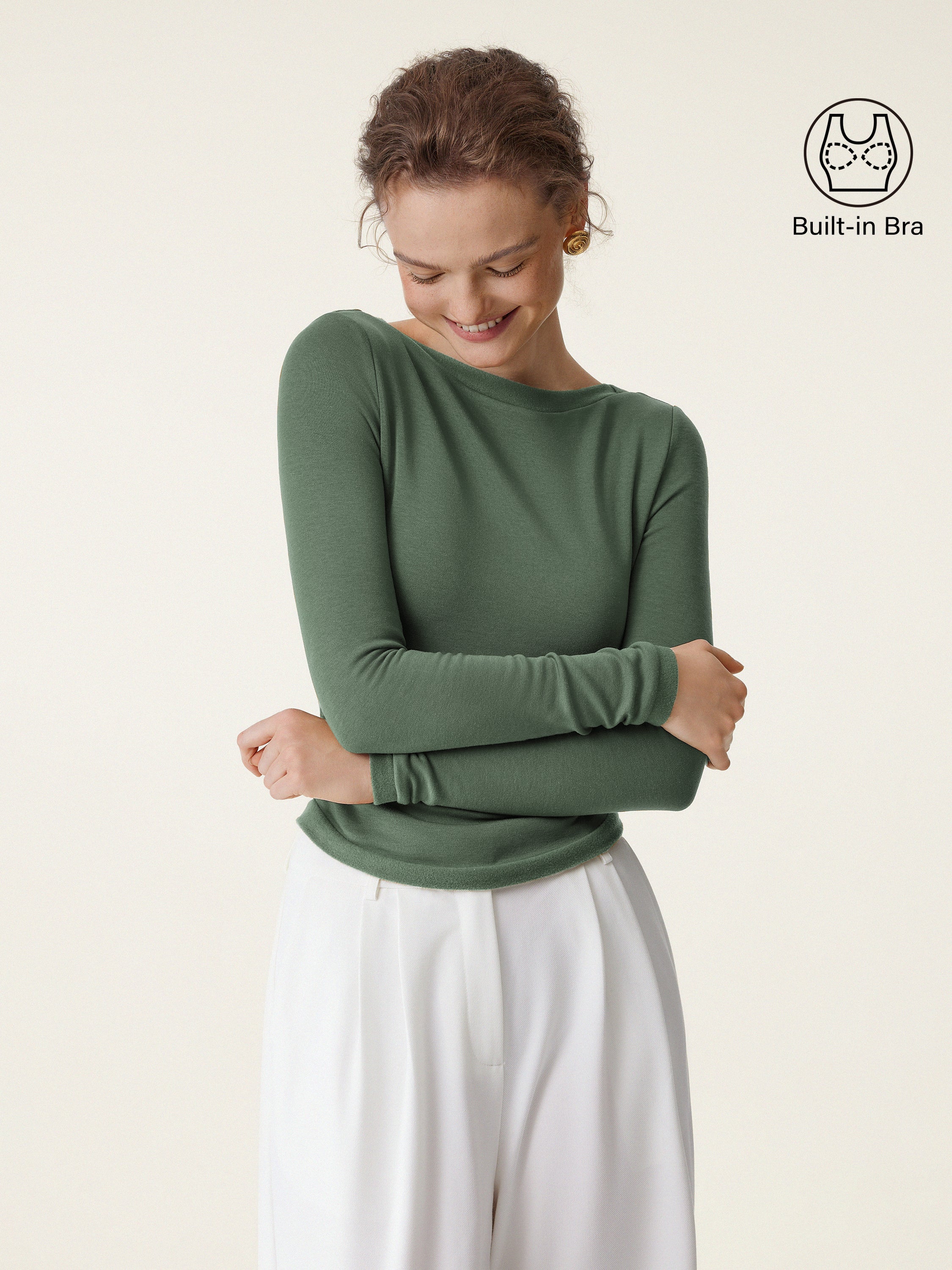 Boatneck Long Sleeve Brami Top Moss – Women > Tops > Bra Tops | FormaLuxe