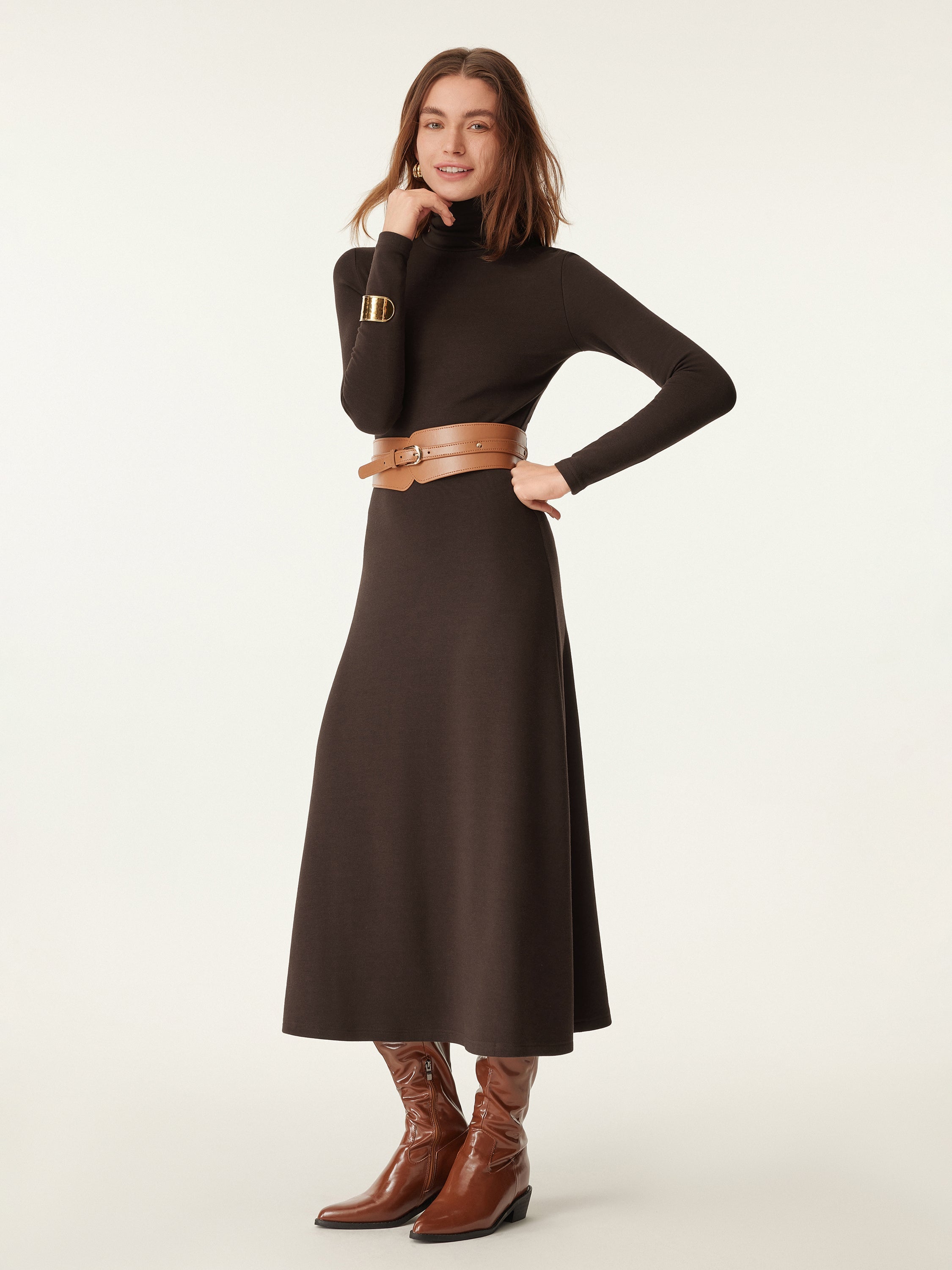 MaxWarm Turtleneck Midi Dress Ruby Berry – Women > Dresses > Midi Dresses | FormaLuxe