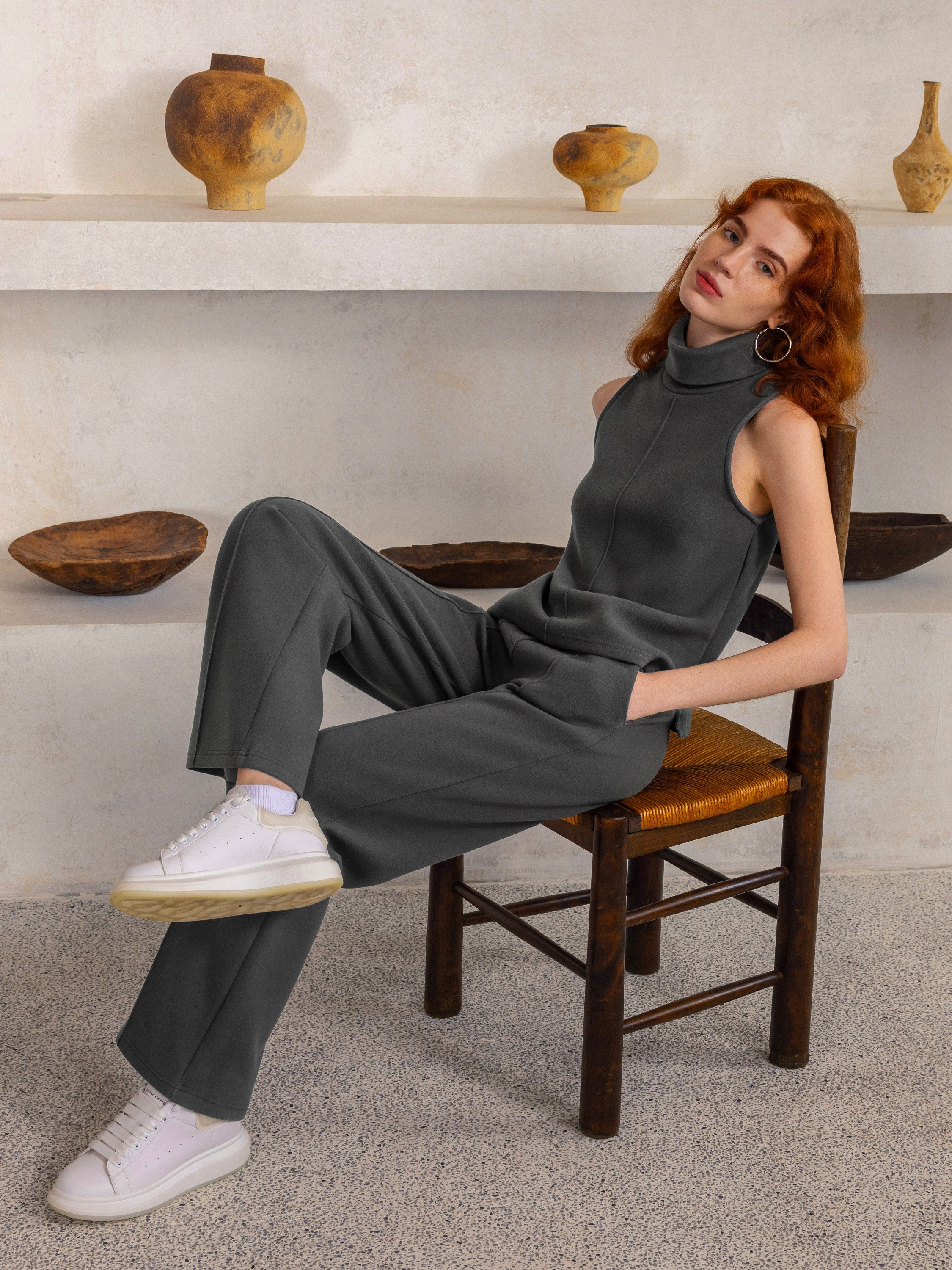 2Pcs Set Petite High Waisted Straight Leg Pant & Split Hem Top Heather Morganite – Women > Bundles&Sets > Bundles | FormaLuxe