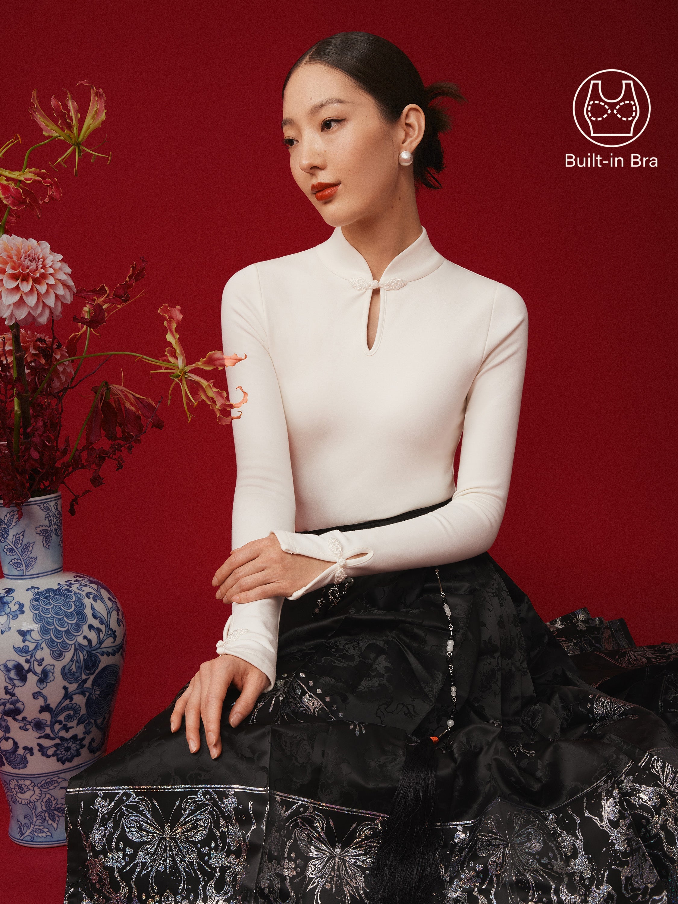 Mandarin Collar Frog Button Brami Top Limited Edition Off White – Women > Tops > Bra Tops | FormaLuxe
