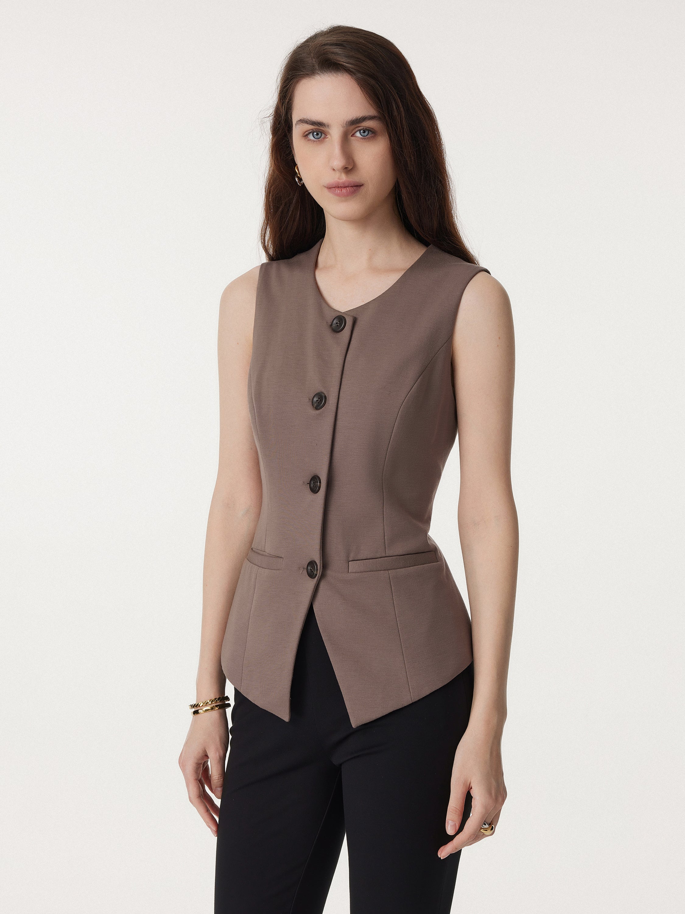 Office Staple Waistcoat with Pockets Fawn – Women > Tops > Shirts&Tops | FormaLuxe