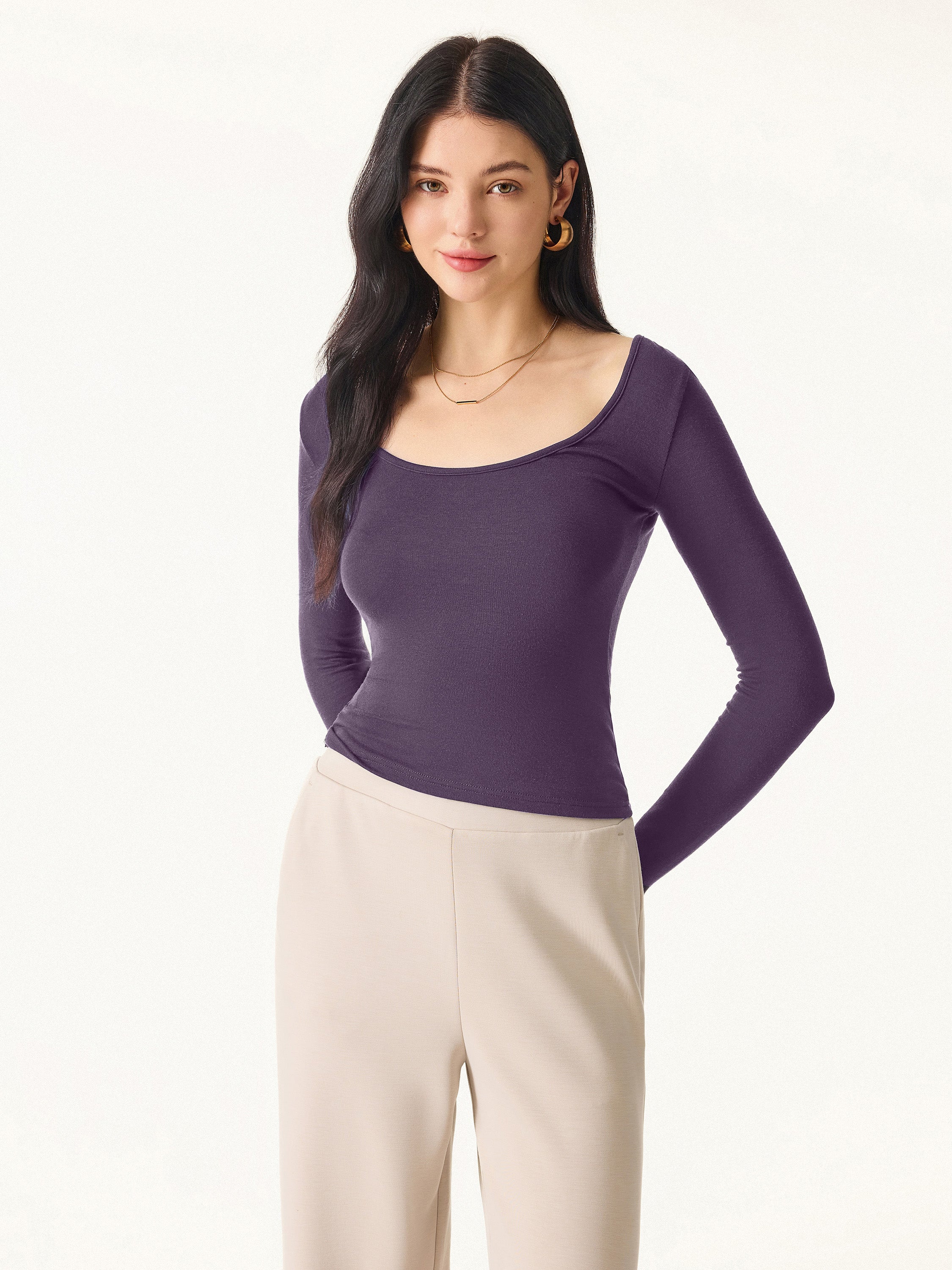 Essential Lyocell Cashmere Multi-Wear Long Sleeve Top with Thumbholes Black – Women > Tops > Shirts&Tops | FormaLuxe